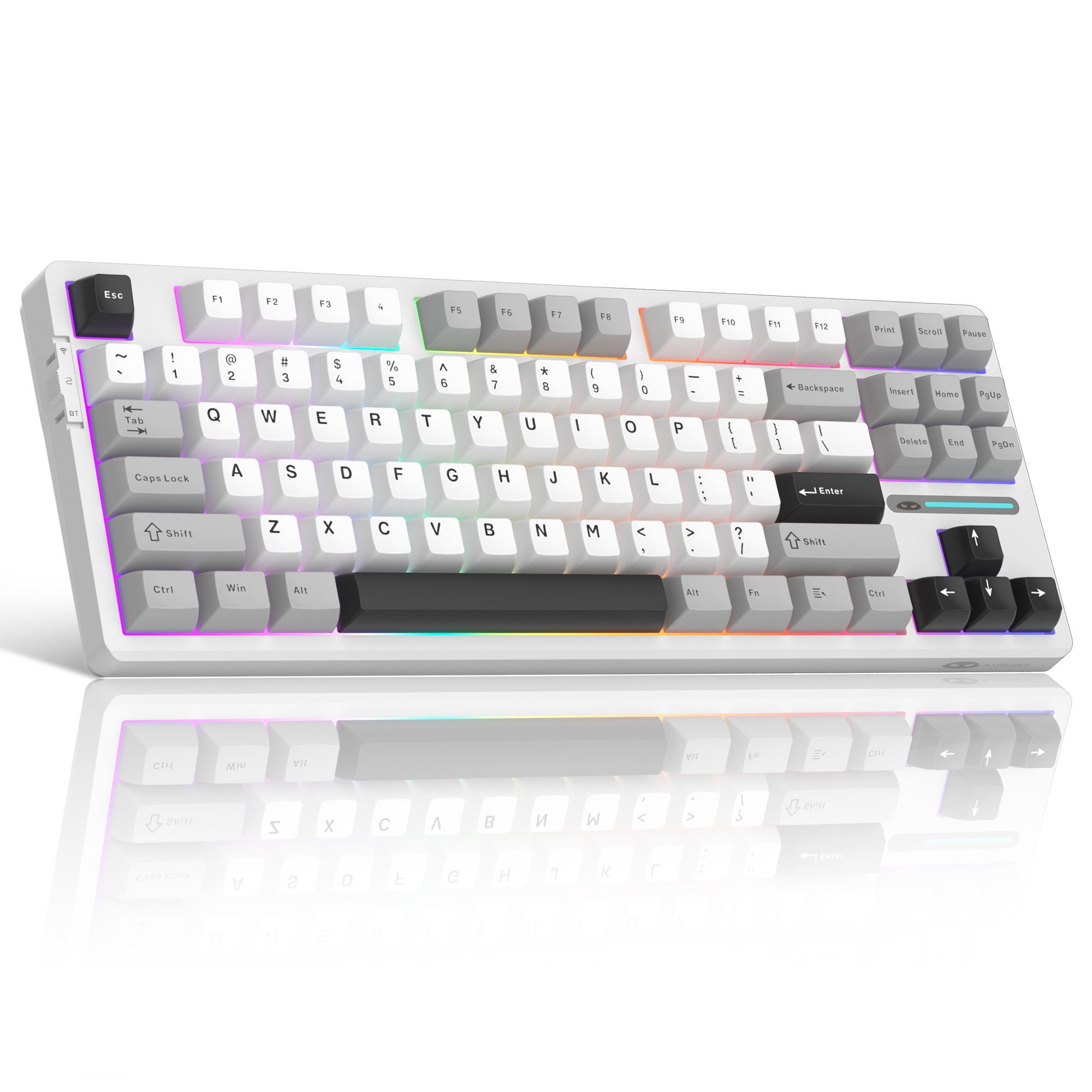 Novzep Gaming Tastatur Kabellose Mechanische Keyboard RGB Rainbow Tri-Modus Gaming-Tastatur (Kompakt 87 Tasten für Mac&Win,5 schallabsorbierende Schichten,PC)
