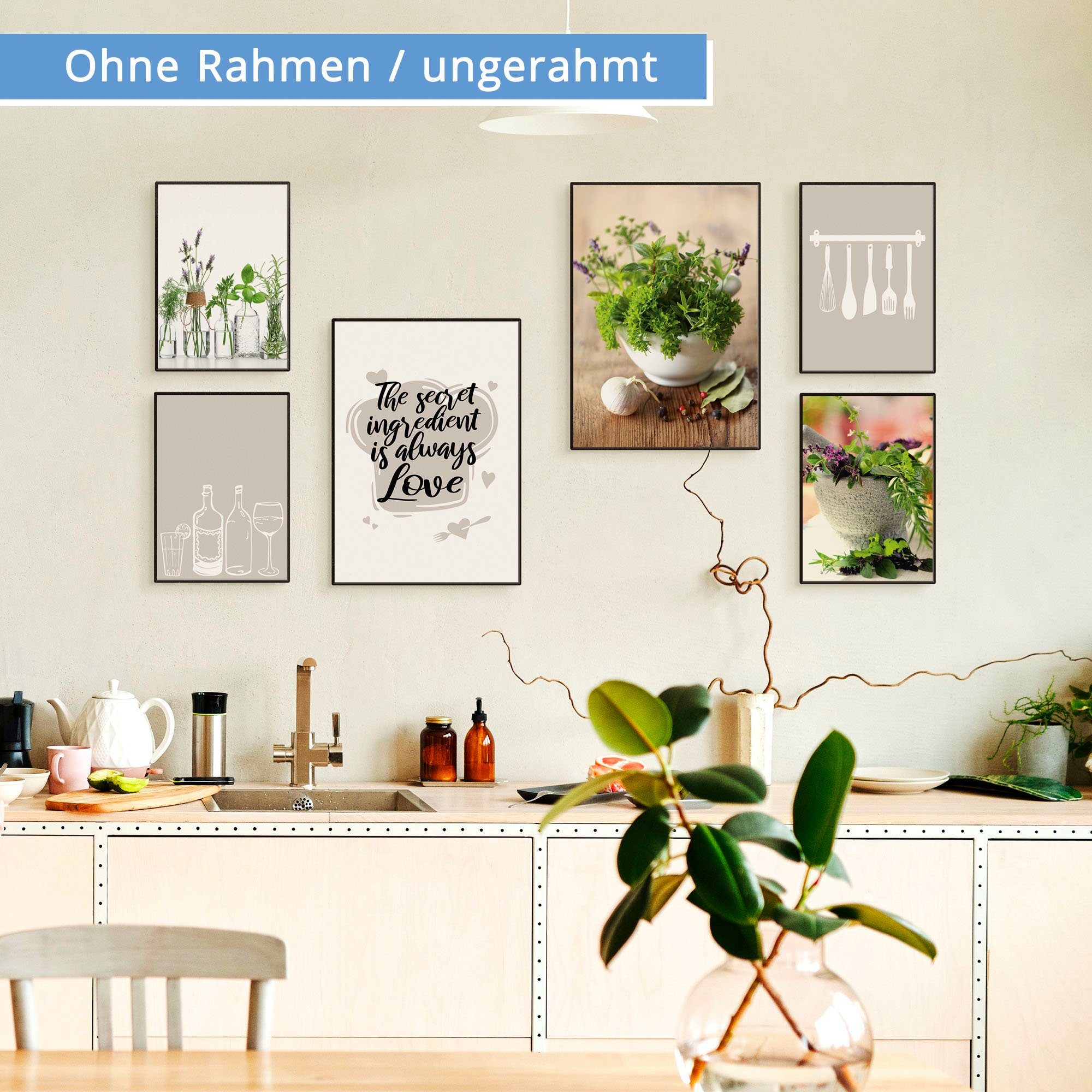 Artland Poster Küchenkräuter & Küchenhelfer, Gewürze (Set, 6 St), Bilder Se günstig online kaufen