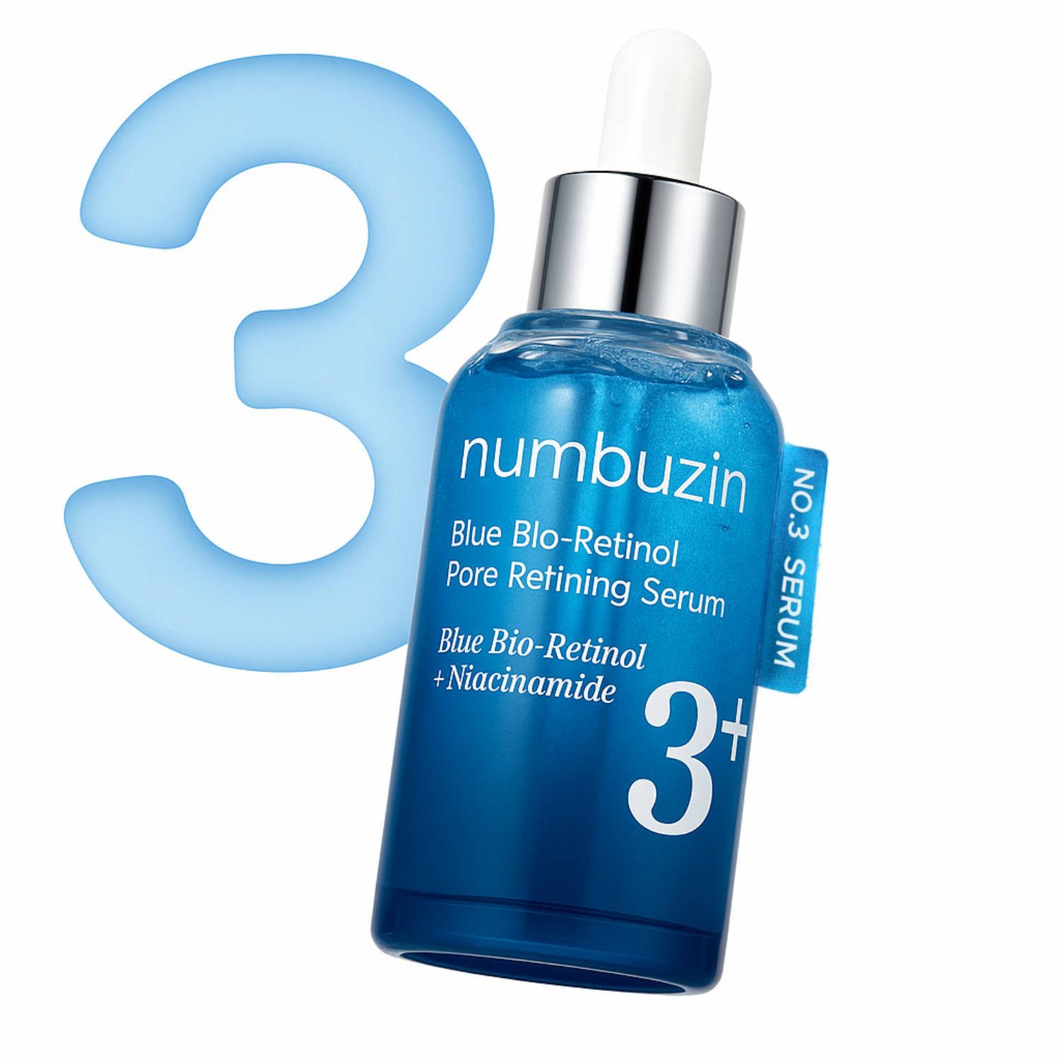 numbuzin Gesichtsserum No.3 Blue Bio-Retinol Pore Refining Serum 30ml – Porenverfeinerndes K-Beauty Gesichtsserum mit 10% Niacinamide, 0,2%, BHA & sanftem Retinol-Effekt für glatte, straffe Haut