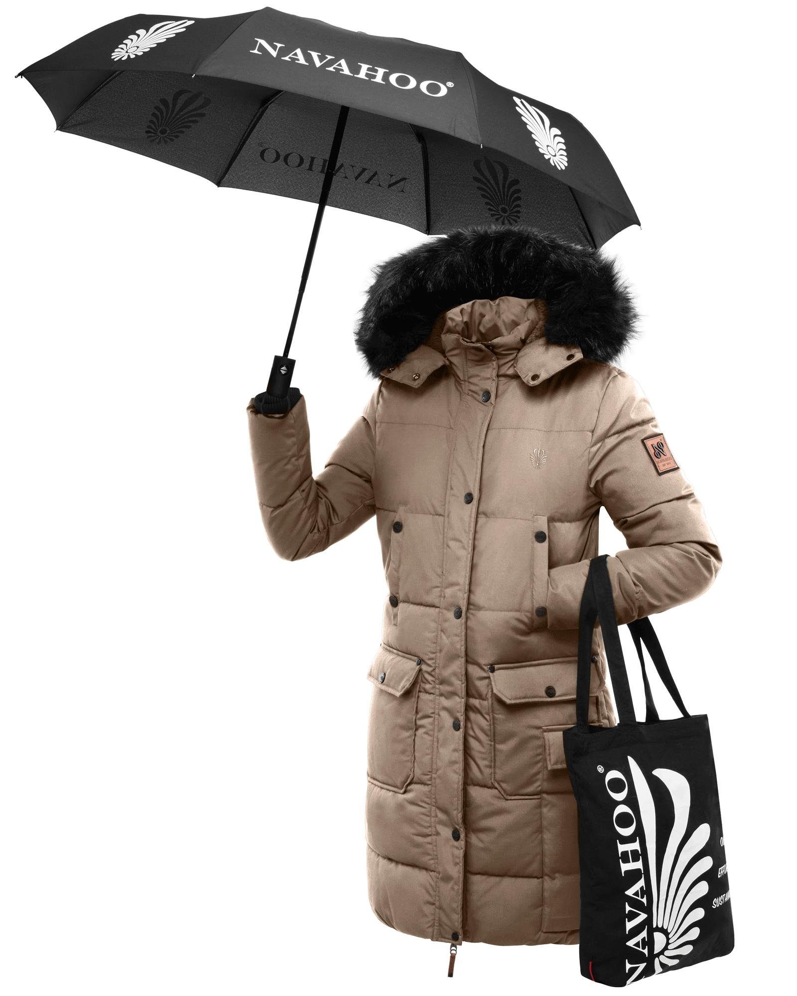 braun Warmer Einkaufstasche Regenschirm Navahoo Damen Wintermantel inkl. Parka Cosimaa und