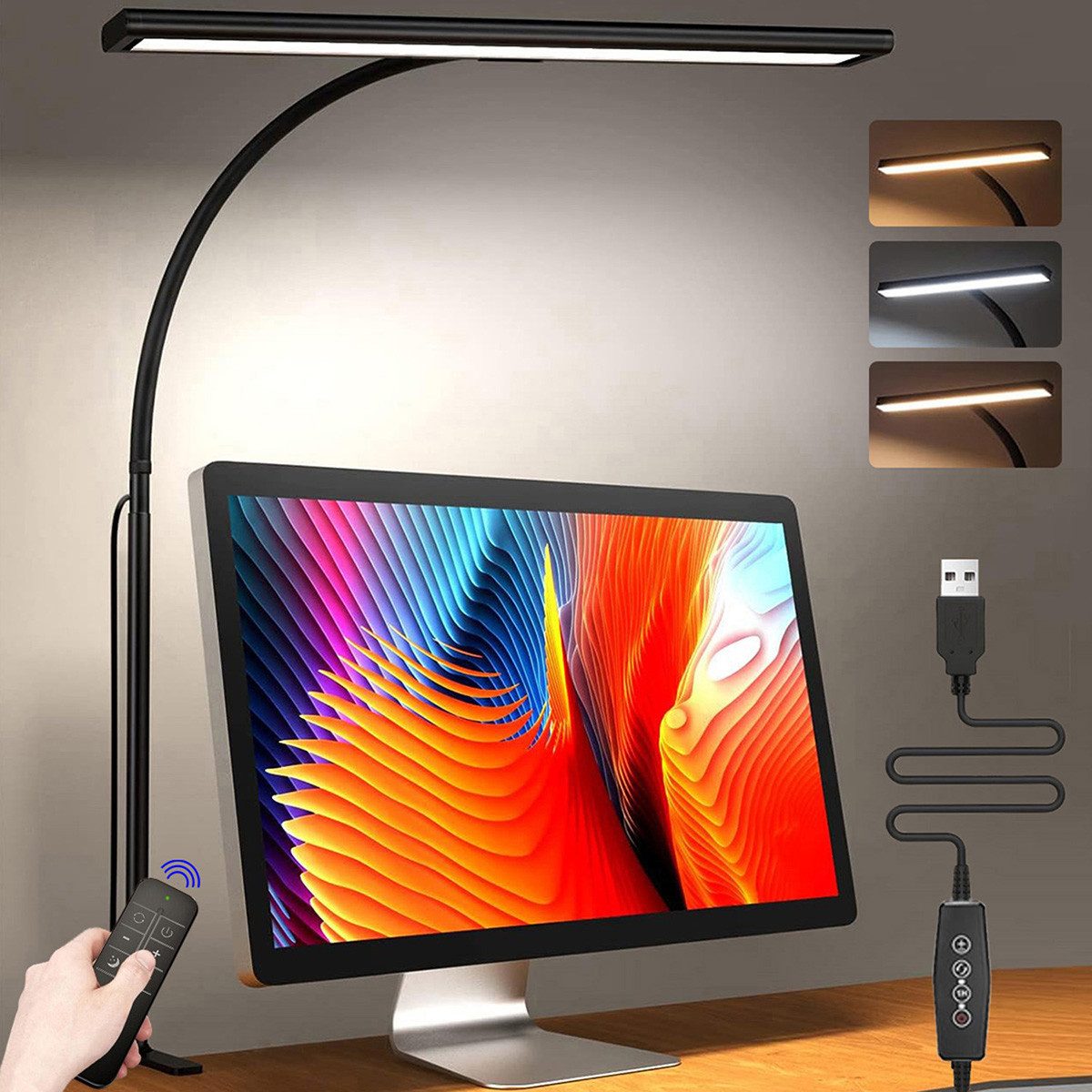 LED Schreibtischlampe klemmbar Schreibtischlampe LED dimmbar,Flexibler Schwanenhals