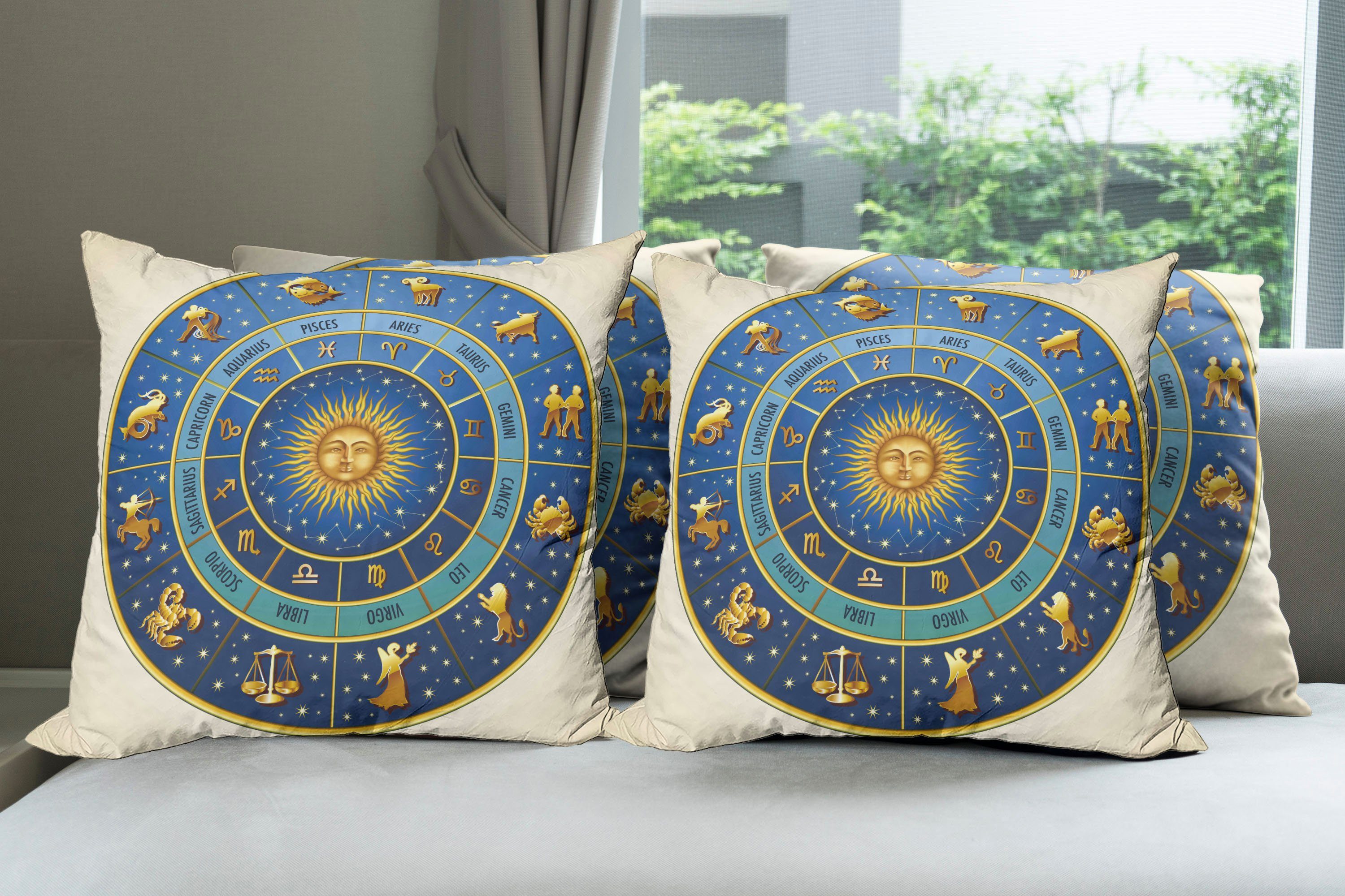 Digitaldruck, Stück), Accent Astrologie Doppelseitiger (4 Kissenbezüge Abakuhaus Modern astrologische Zeichen