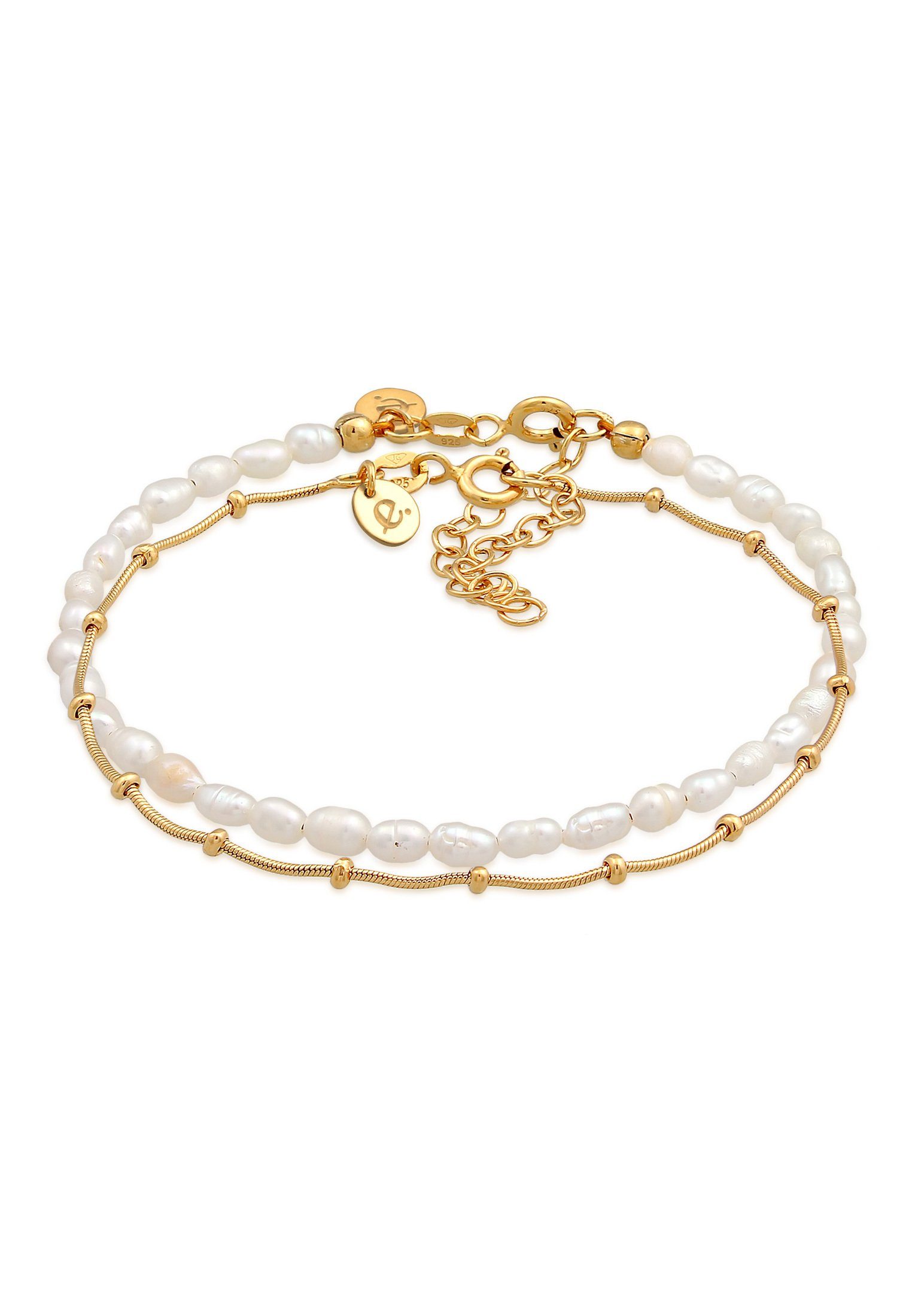 Set Kugelkette 925 Premium Elli 2er Armband Süßwasserperlen Gold Silber Set