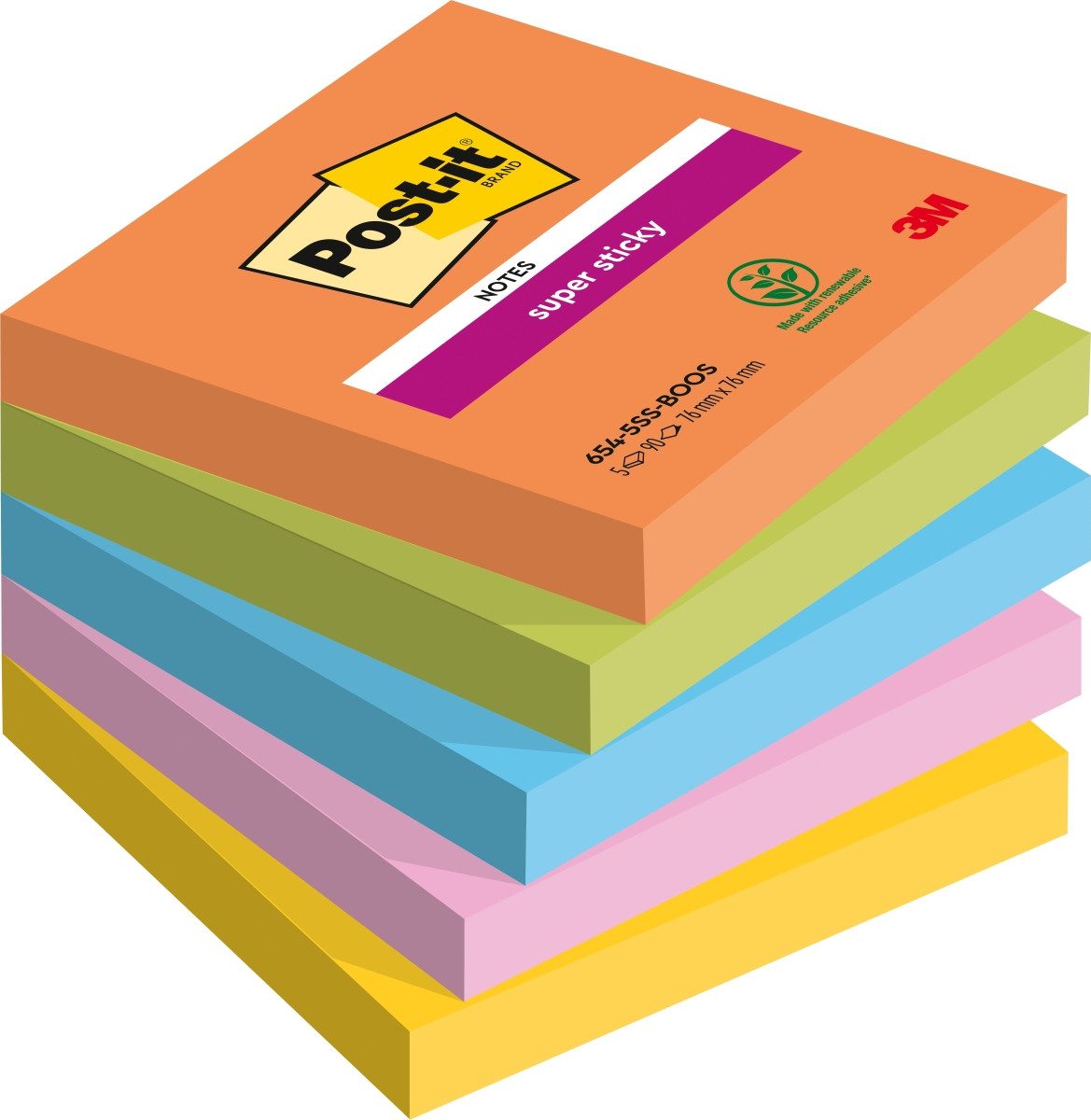 Haftnotizblock Haftnotiz Super Sticky Notes Boost Collection 76x76mm 90 Blatt sortie.
