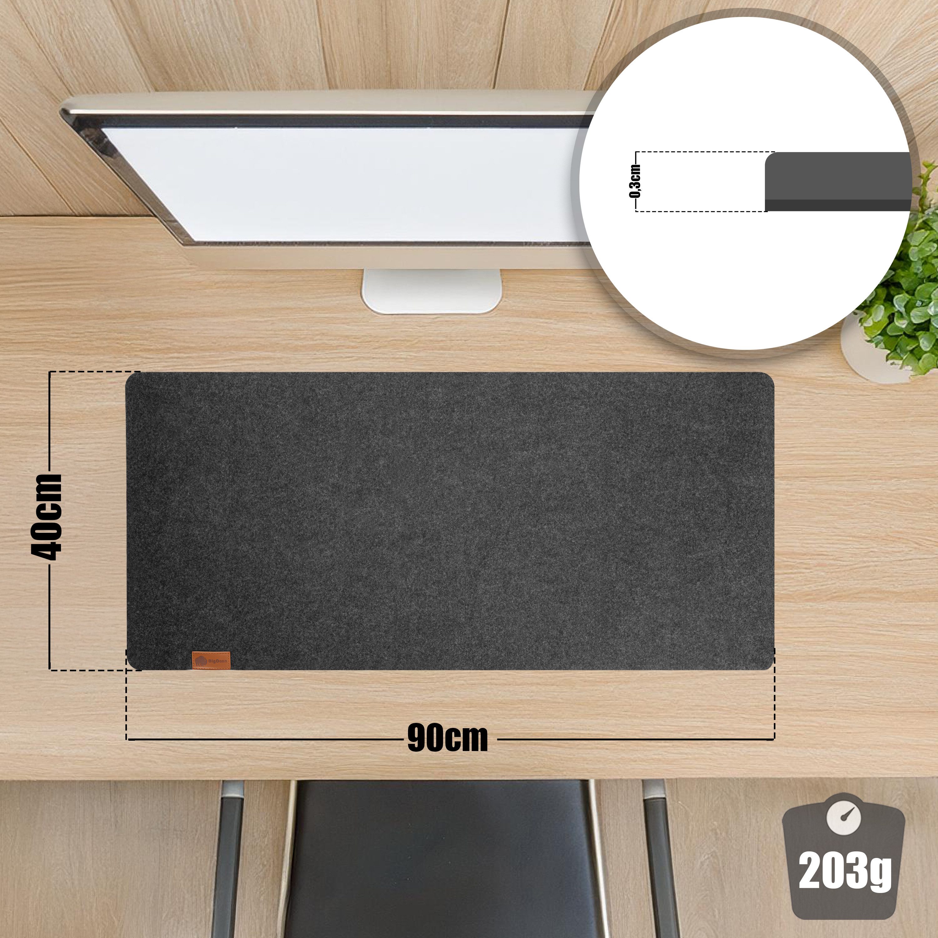 BigDean Schreibtischunterlage XXL-Mauspad Filz 90x40 cm rutschfeste Schreibunterlage, (1 tlg)