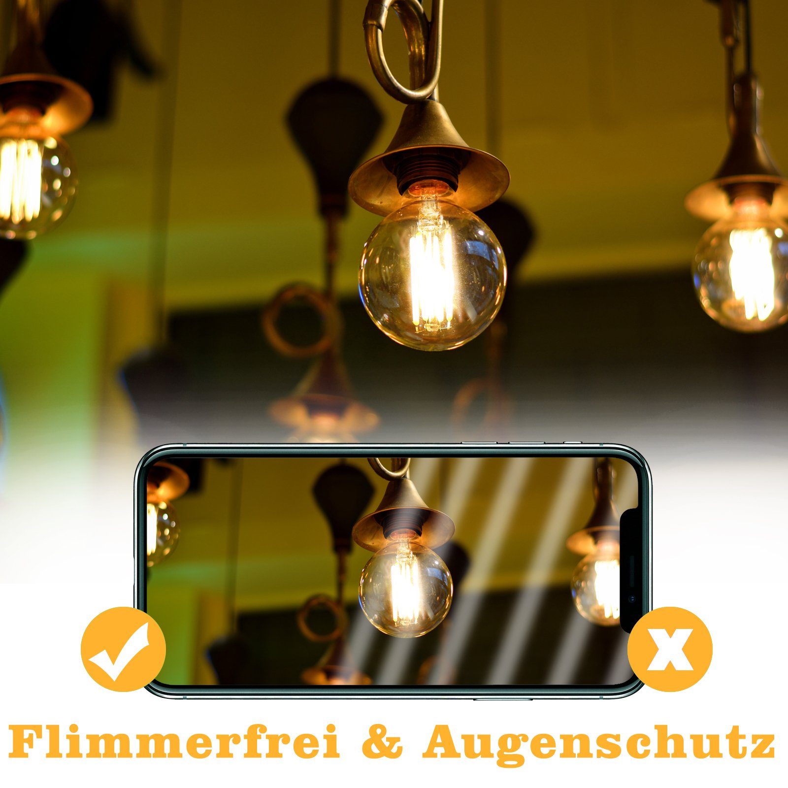 ZMH LED-Leuchtmittel E14 Warmweiß Licht 2700K 4W G45 Glühbirnen Vintage Birnen für Lampen, E14, 6 St., warmweiß, nicht dimmbar – Bild 5 von 5
