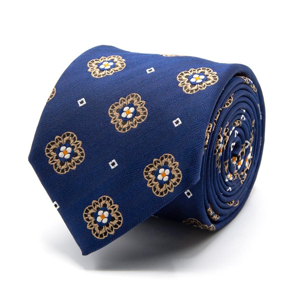 BGENTS Krawatte Seiden-Jacquard Krawatte mit geometrischem (8cm) Breit Muster Marineblau