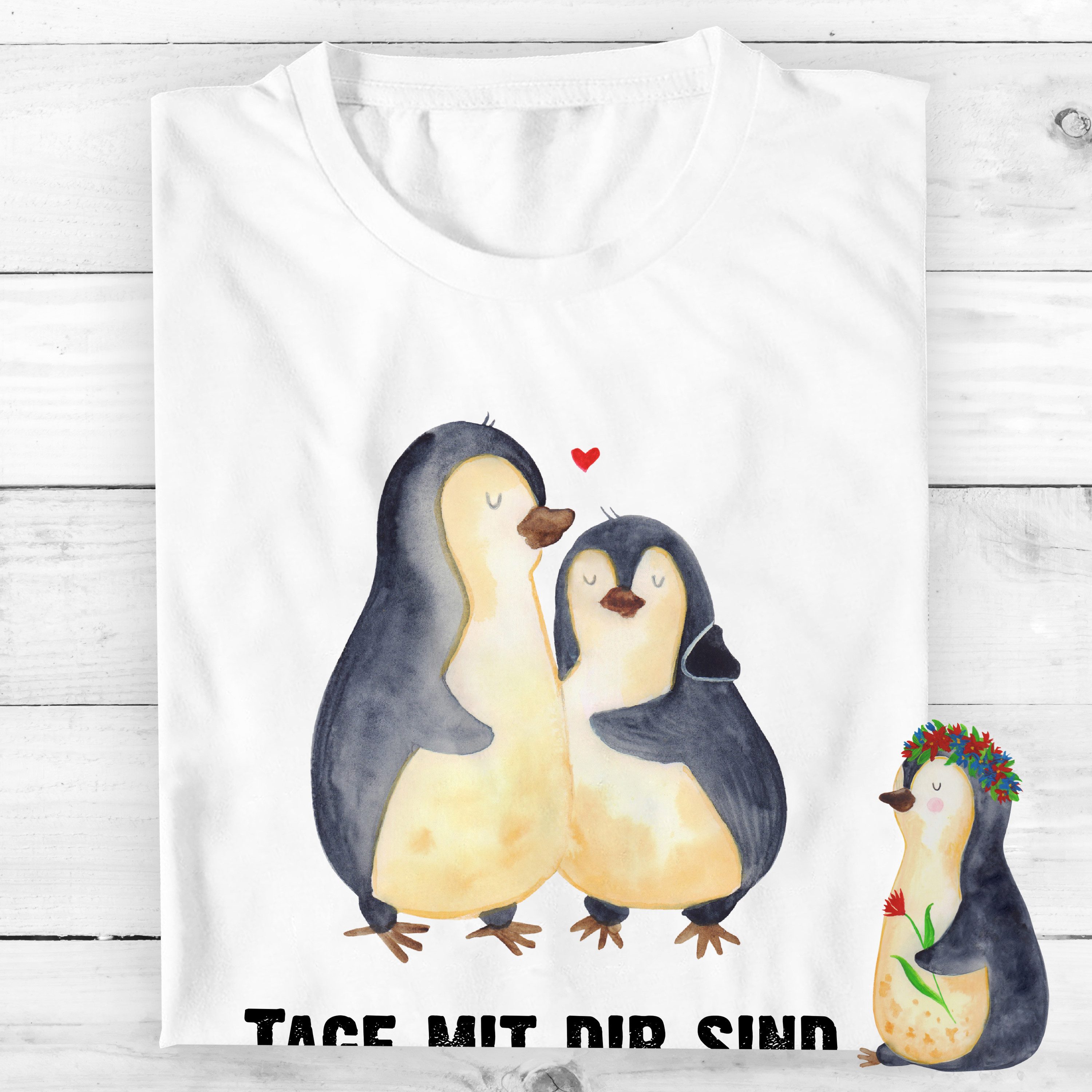 Mr. & Mrs. Panda T-Shirt Pinguin umarmen, Tshirt, Weiß, Tshirt, Motiv T-Shirt, Hochzeit, Shirt (Packung) Übergrößen T-Shirt große Größen T-Shirt T-Shirt XXL