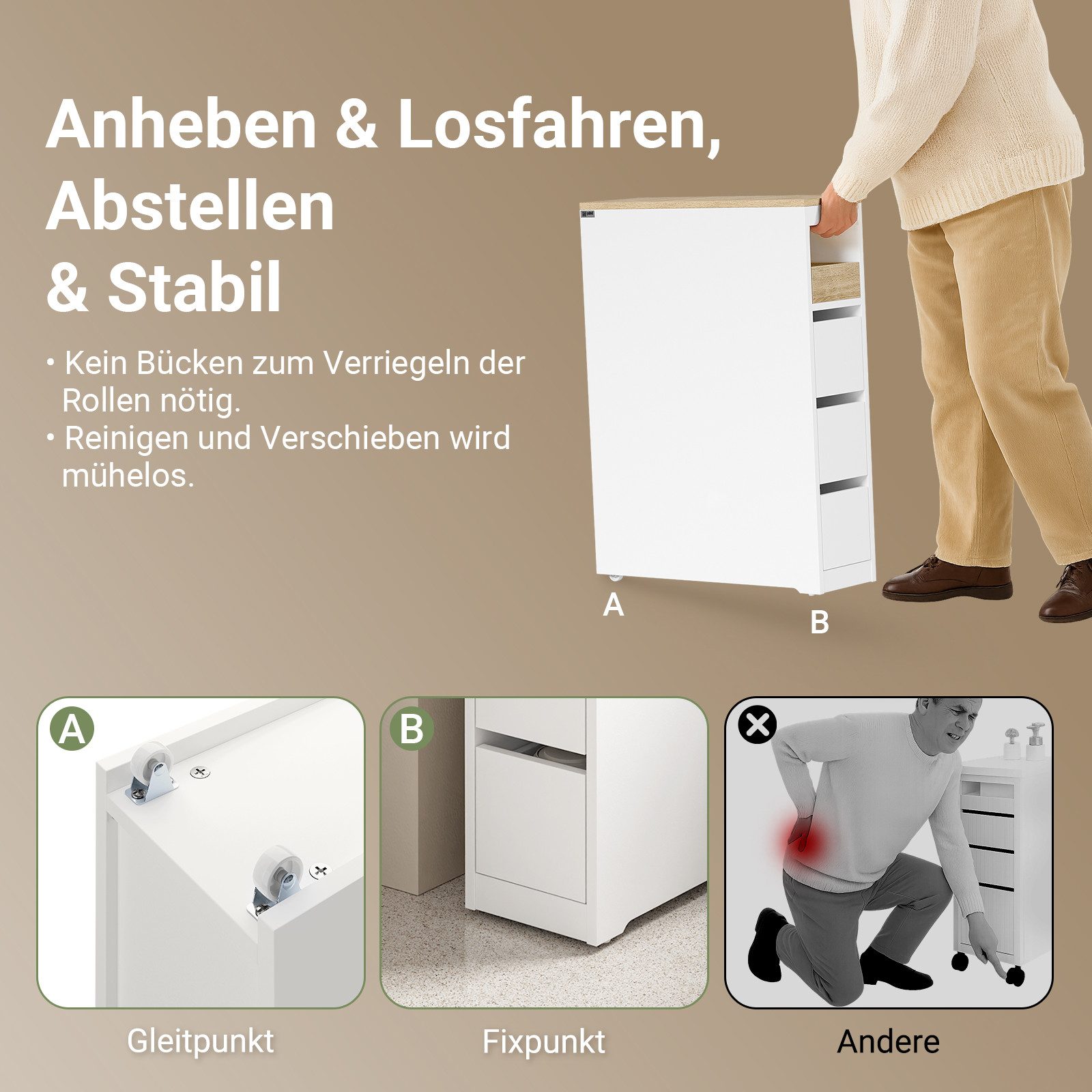SoBuy Küchenwagen BZR54-II, Küchenschrank mit Schubladen, Nischenschrank Küchenregal, Badezimmerschrank Beistellwagen Nischenwagen, 4 Ebenen, auf Rollen – Bild 5 von 5