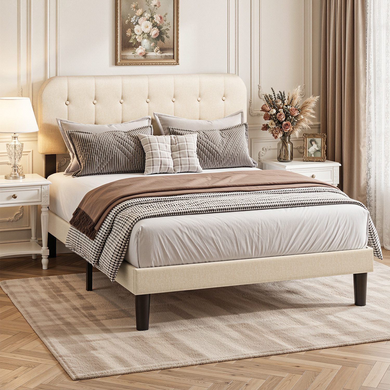 Bealife Bettgestell mit Kopfteil und Lattenrost (Doppelbett, Einzelbett,2 Modelle (120x200, 140x200cm)