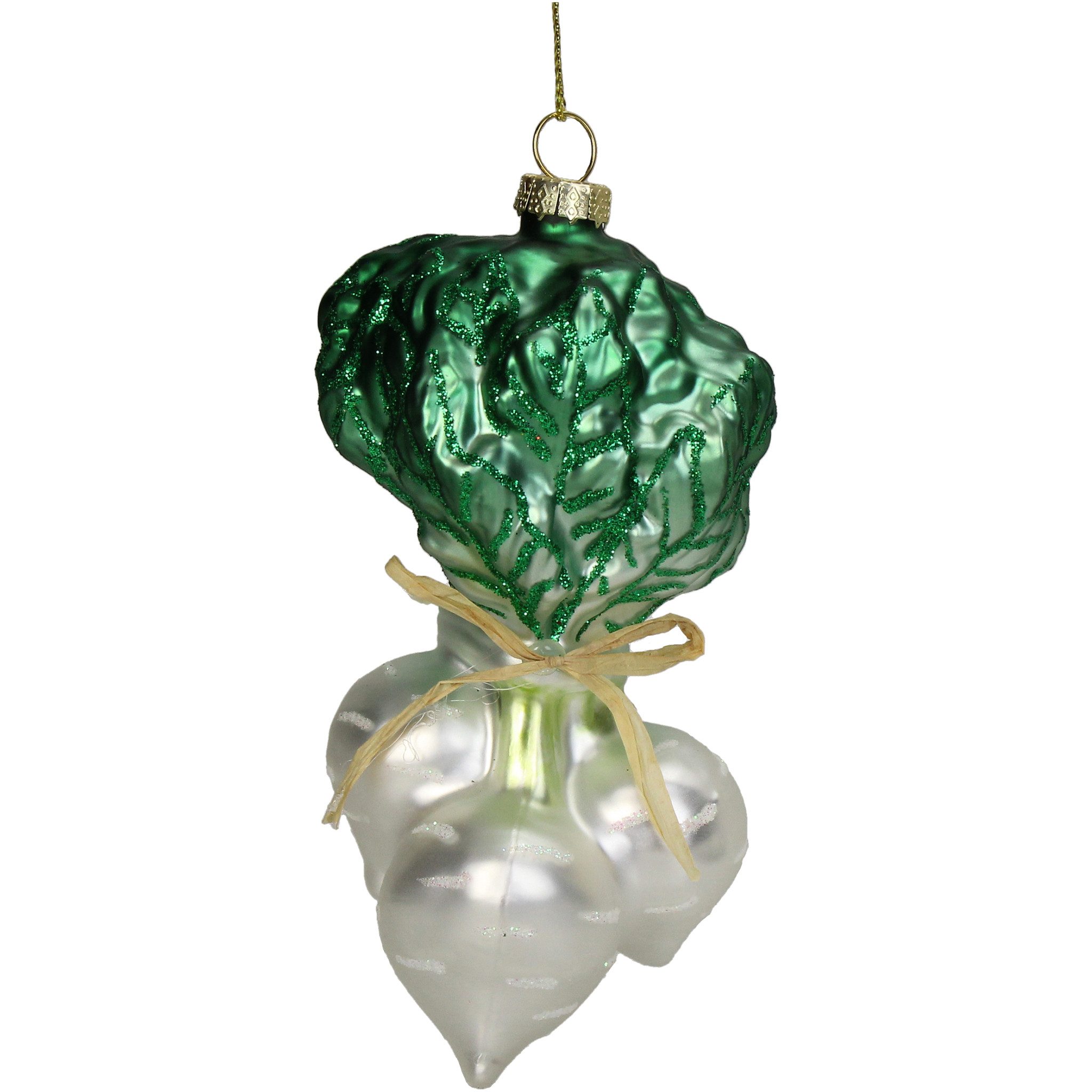 HD Collection Christbaumschmuck, Christbaumschmuck Glas 8,9cm Rettich Figur Weiß / Grün