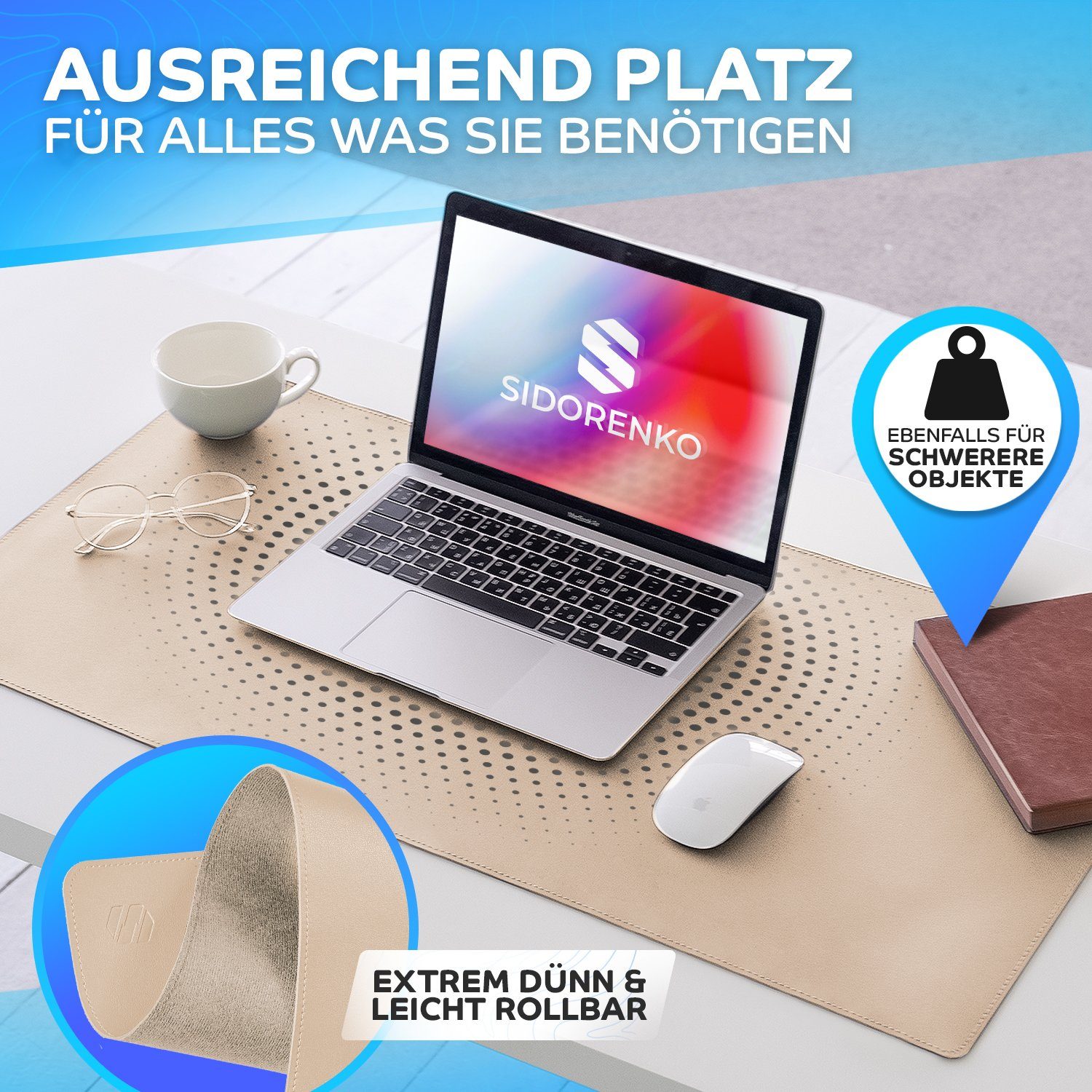 MAXLVL Gaming Mauspad Schreibtischunterlage - Mauspad mit Vernähte Kanten - abwaschbar (in 80x40 cm / 60x35 cm, Schreibtisch Unterlage für Büro), Tischunterlage – Bild 5 von 5