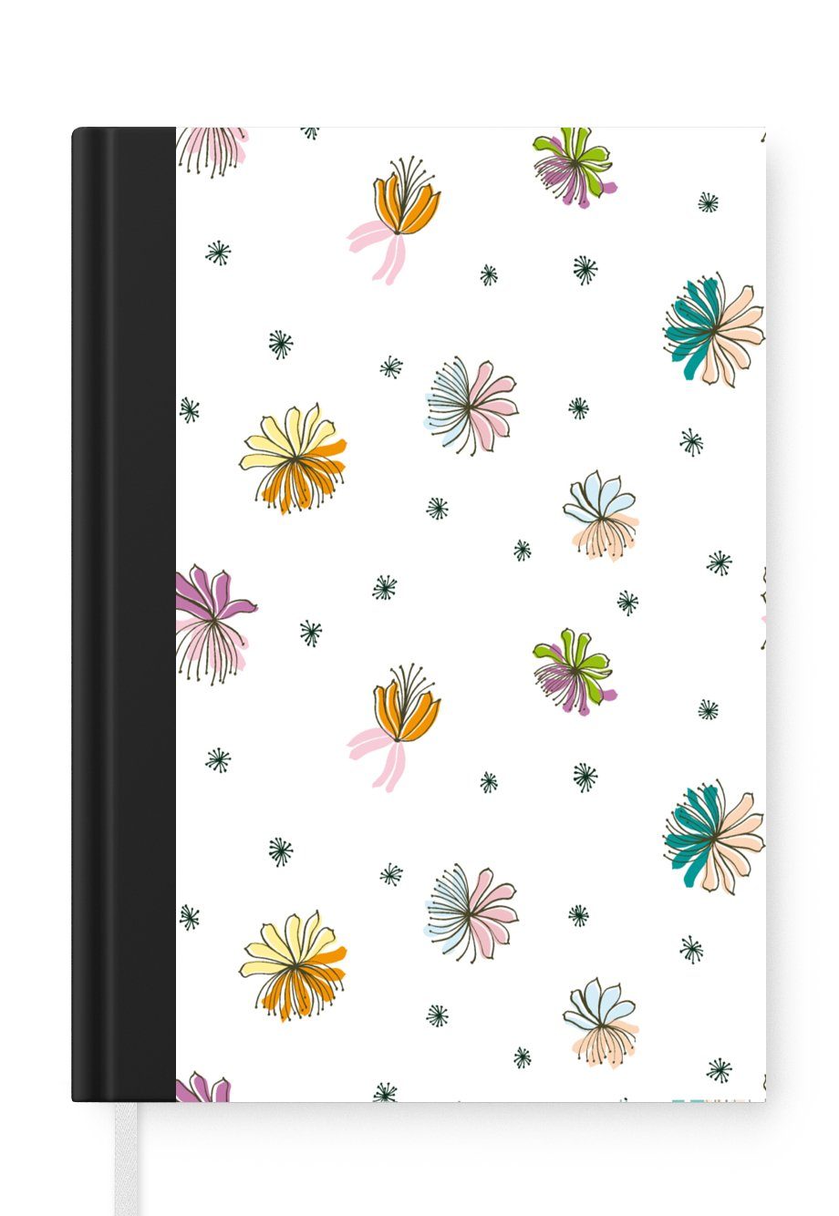MuchoWow Notizbuch Blumen - Regenbogen - Flora - Pastell - Muster, Journal, Merkzettel, Tagebuch, Notizheft, A5, 98 Seiten, Haushaltsbuch