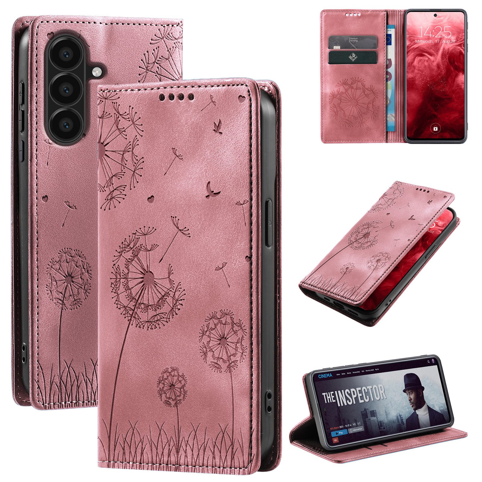 Tec-Expert Handyhülle Handy Hülle Klapphülle für Samsung Galaxy A56 5G 6.7 Zoll, 6.7", Blumen Pusteblume Case Cover mit Kartenfächern und RFID Schutz