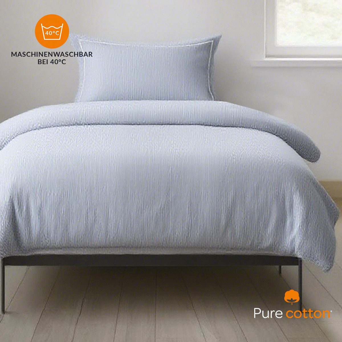 Pure cottom Bettwäsche Perkal-Bettwäsche hellblau, Baumwoll-Satin, verschiedene Größen