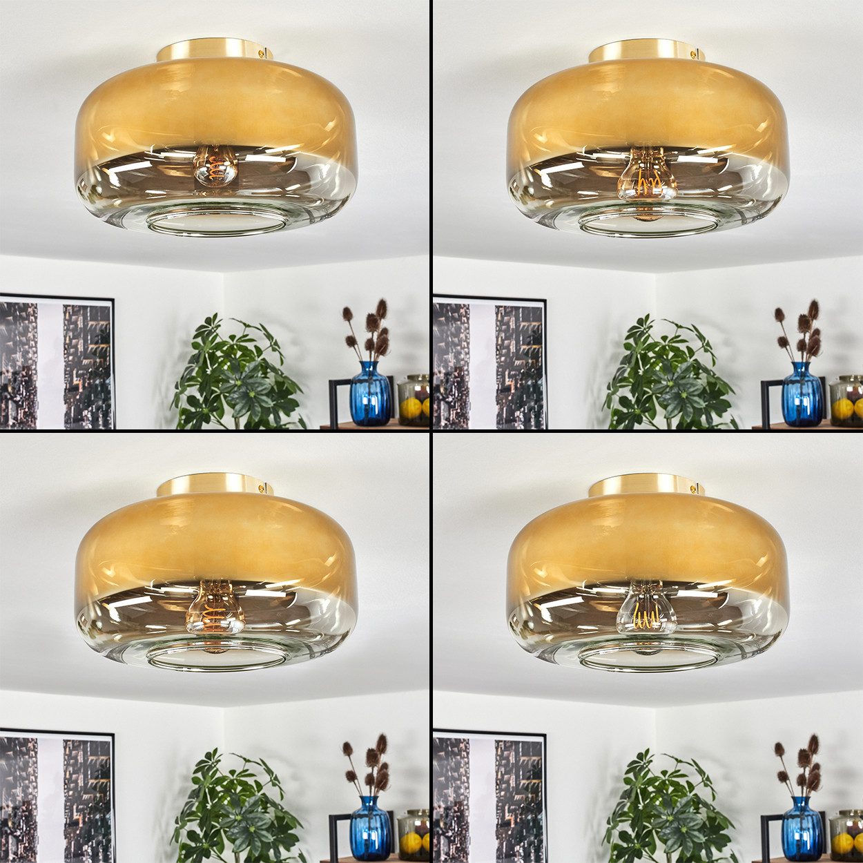 hofstein Deckenleuchte Deckenlampe aus Metall/Glas in Messingfarben/Goldfarben/Klar, ohne Leuchtmittel, mit Schirm aus Glas (28 cm), 1 x E27, ohne Leuchtmittel