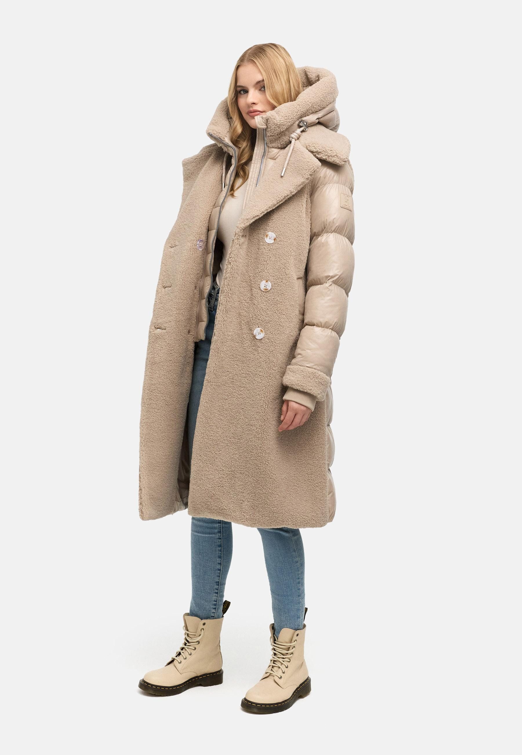 Navahoo Wintermantel Kuscheltraum 14 Modischer Damen Plüschmantel aus angesagtem Materialmix – Bild 3 von 5