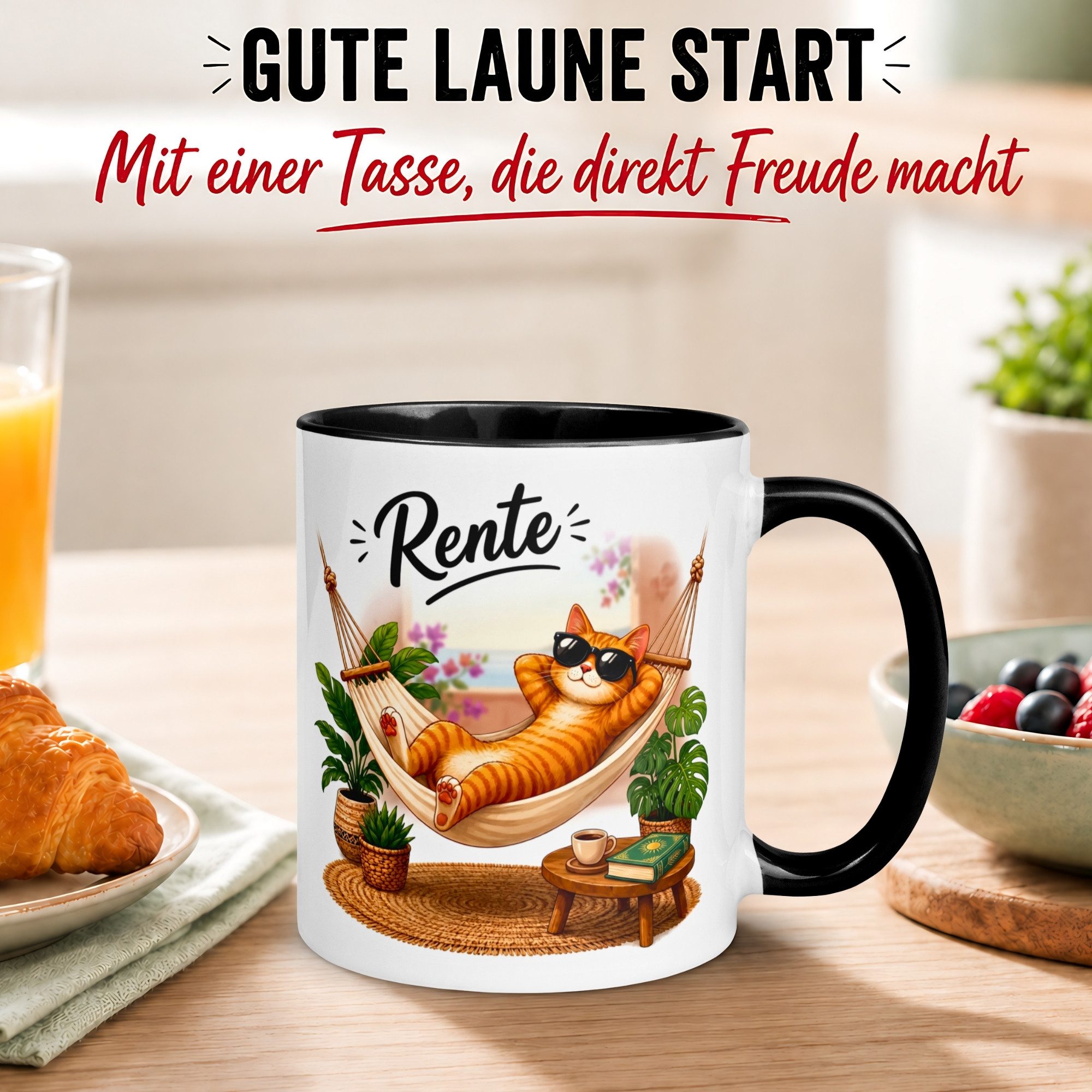Momentals Tasse Rente – „Katze - Ab jetzt gibt’s nur noch Samstage“ – Renteneintritt, Gratis Versand · Links-&Rechtshänder · Spülmaschinenfest