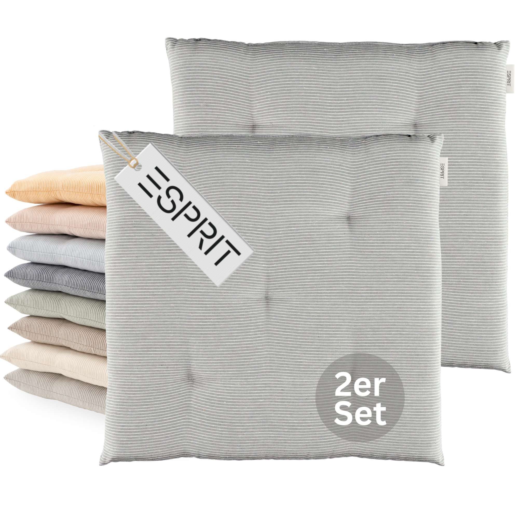 Esprit Stuhlkissen NEEDLESTRIPE Sitzkissen, 40 x 40 cm - 2er Set in Grau