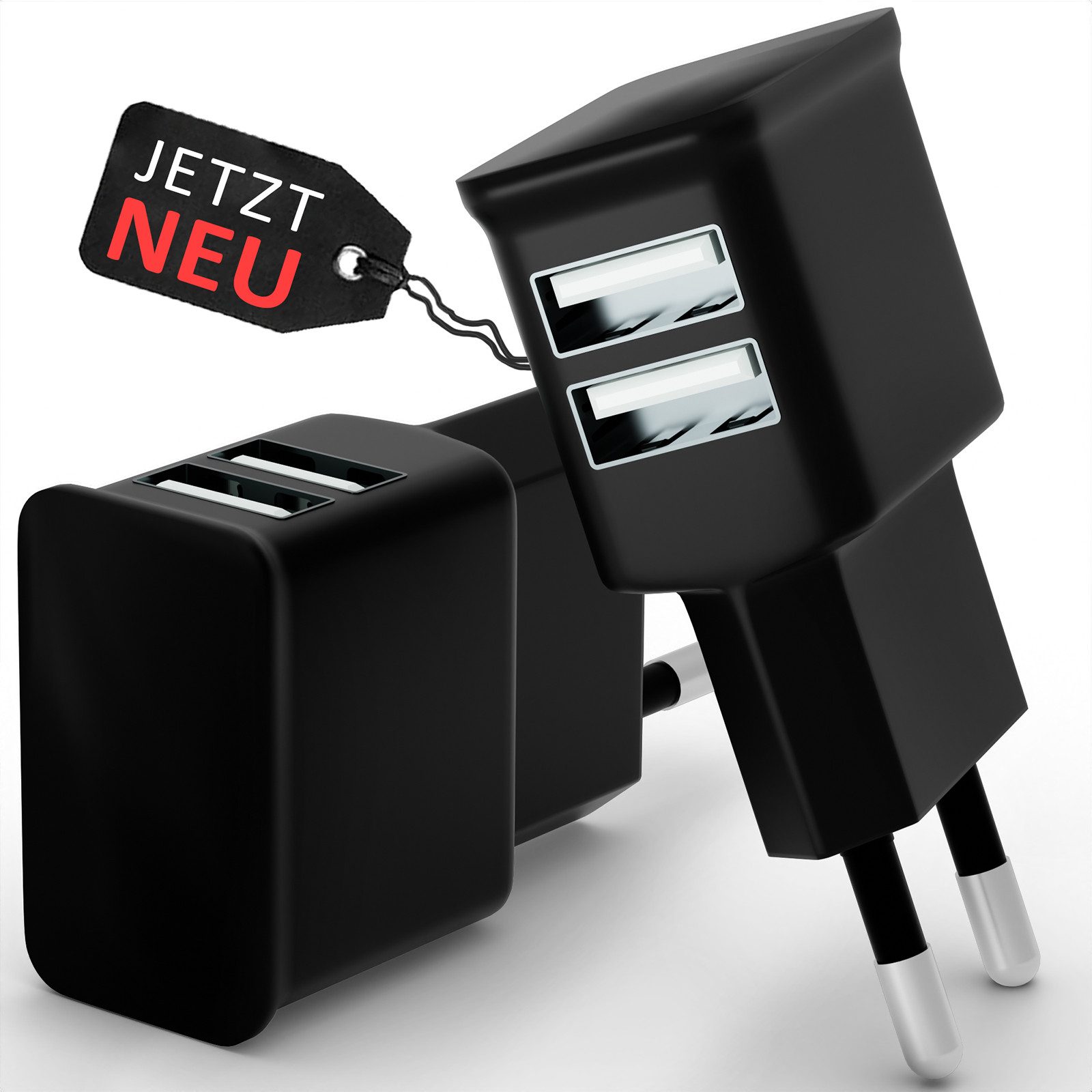 GreenHec USB Netzteil Stecker Ladegerät Adapter Charger Stromstecker Lader Schnelllade-Gerät (50 mA, Spar-Set, USB Dual Charger (2 Stück), für Samsung Apple iPhone Google Xiaomi Huawei Handy Tablet Doppel Dual)