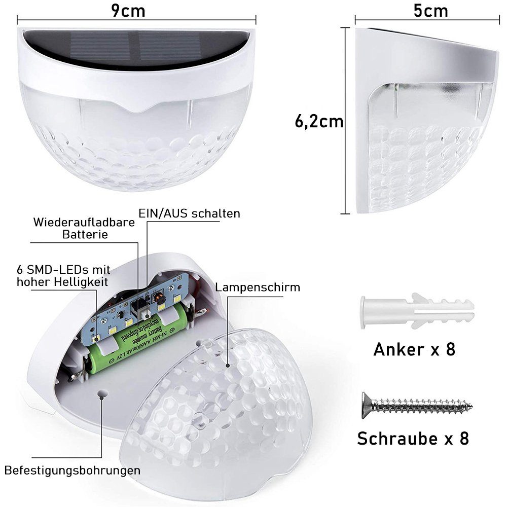 4 für Außen Wandleuchte zggzerg Solarleuchte Außen-Wandleuchte Garten, Stück