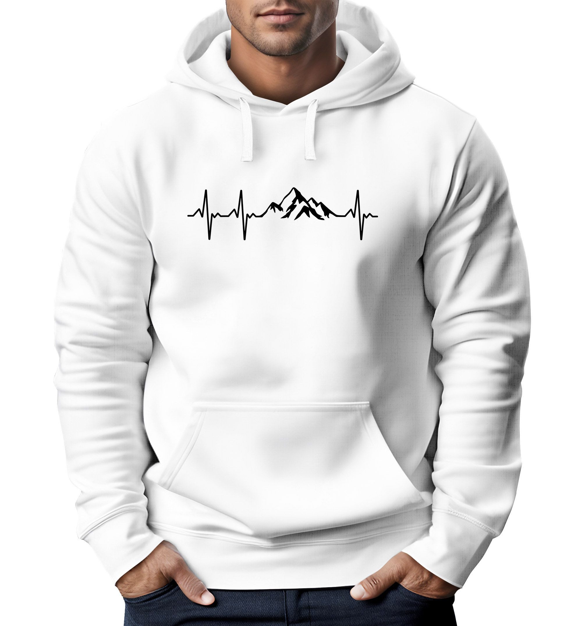 Neverless Hoodie Hoodie Herren Print Wandern Berge Herzschlag Outdoor Aufdruck Motiv