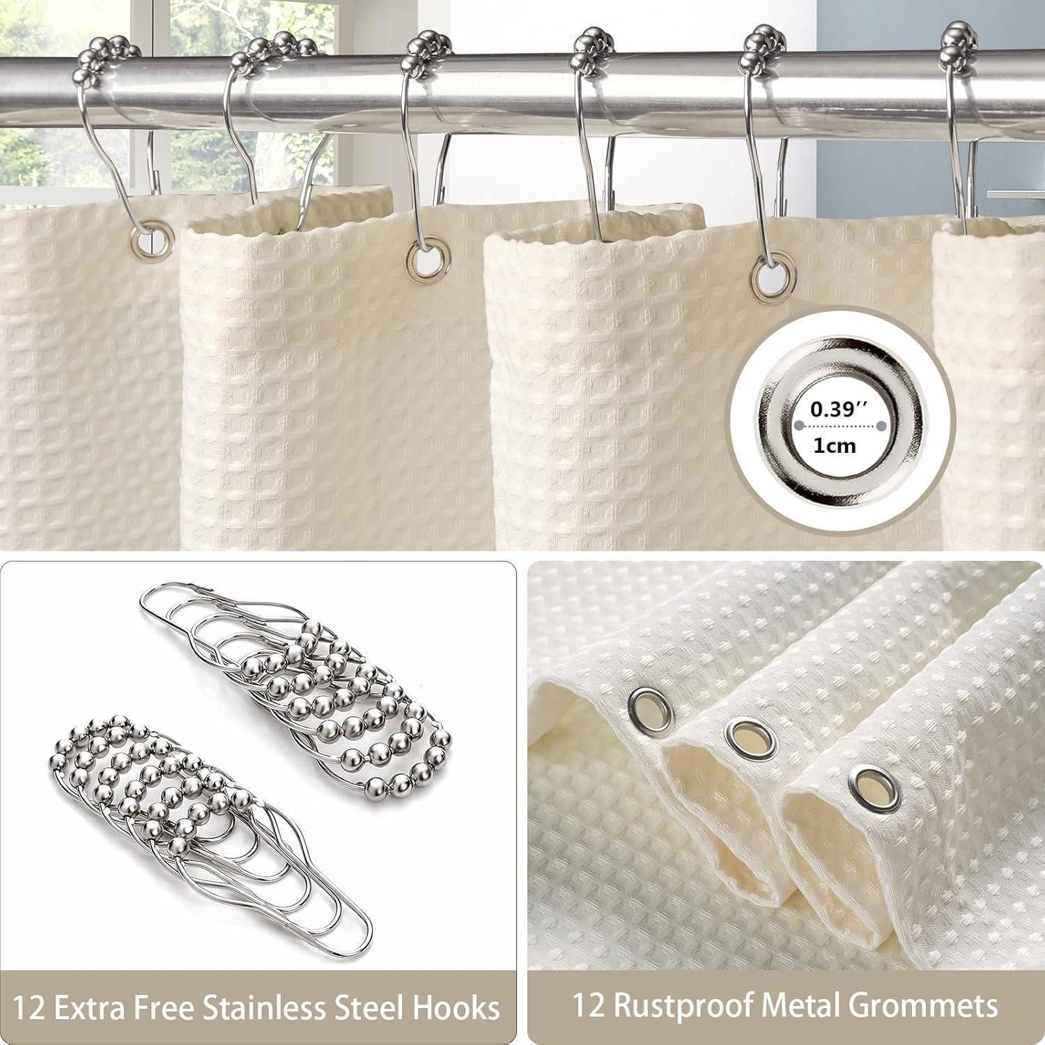 LuxusKollektion Duschvorhang Waffel Duschvorhang Anti Schimmel Wasserdicht Set 182x182cm Creme Breite 182 cm – Bild 4 von 5