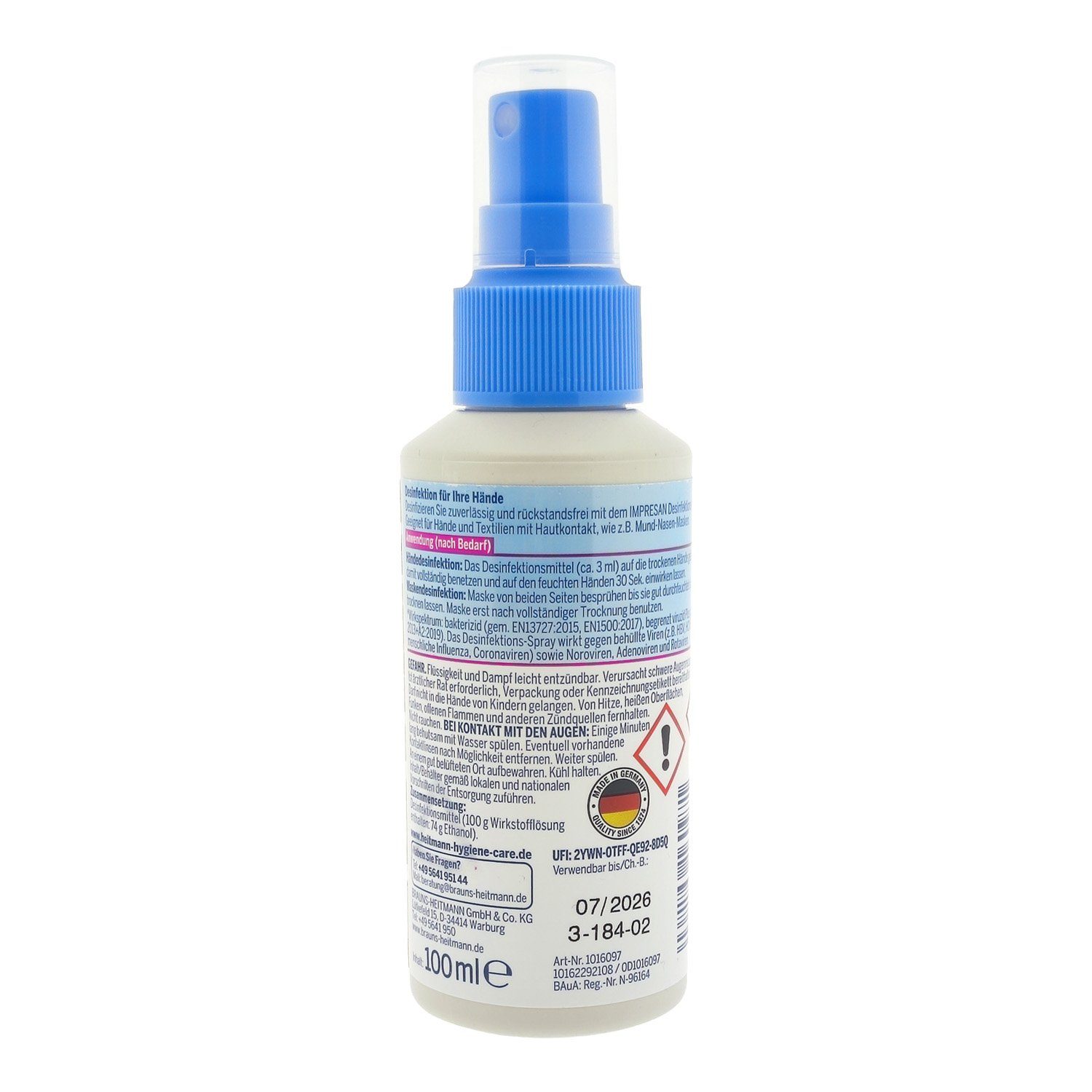 IMPRESAN Desinfektionsspray Hände Fläche 100ml Hand-Desinfektionsmittel (Stück, [1-St. Desinfektionsspray Hände Desinfektionsspray Desinfektionsmittel Desinfektionsgel)