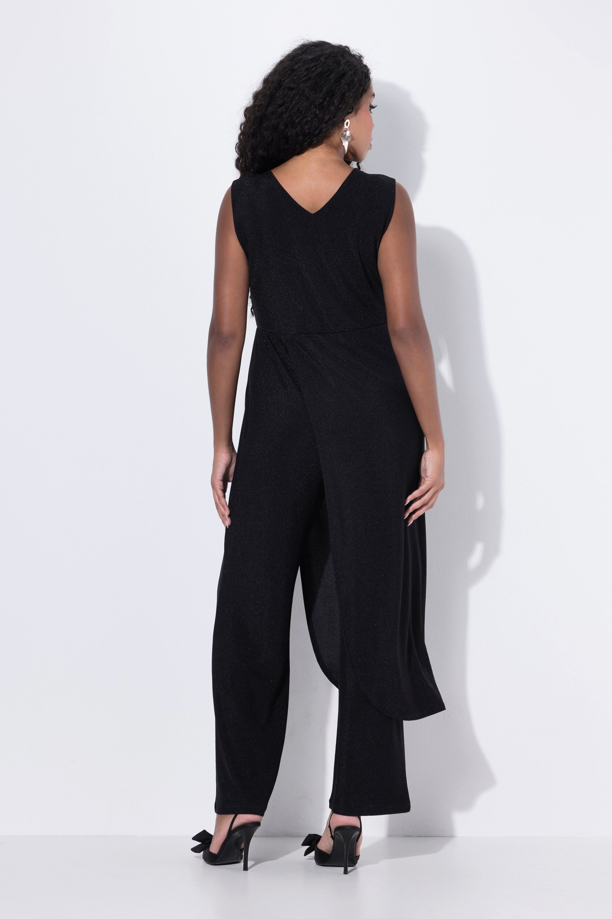 Ulla Popken Marlene-Hose Jumpsuit Glitter weites Bein V-Ausschnitt ärmellos