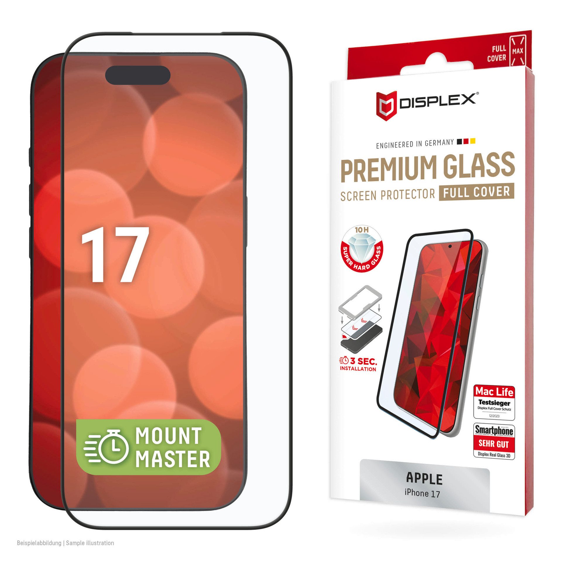 Displex Displayschutzglas Premium Glass Screen Protector mit EASY-ON MountMaster für Apple iPhone 17, Displayschutzfolie, Schutzfolie, Bildschirmschutz, kratz- & stoßfest