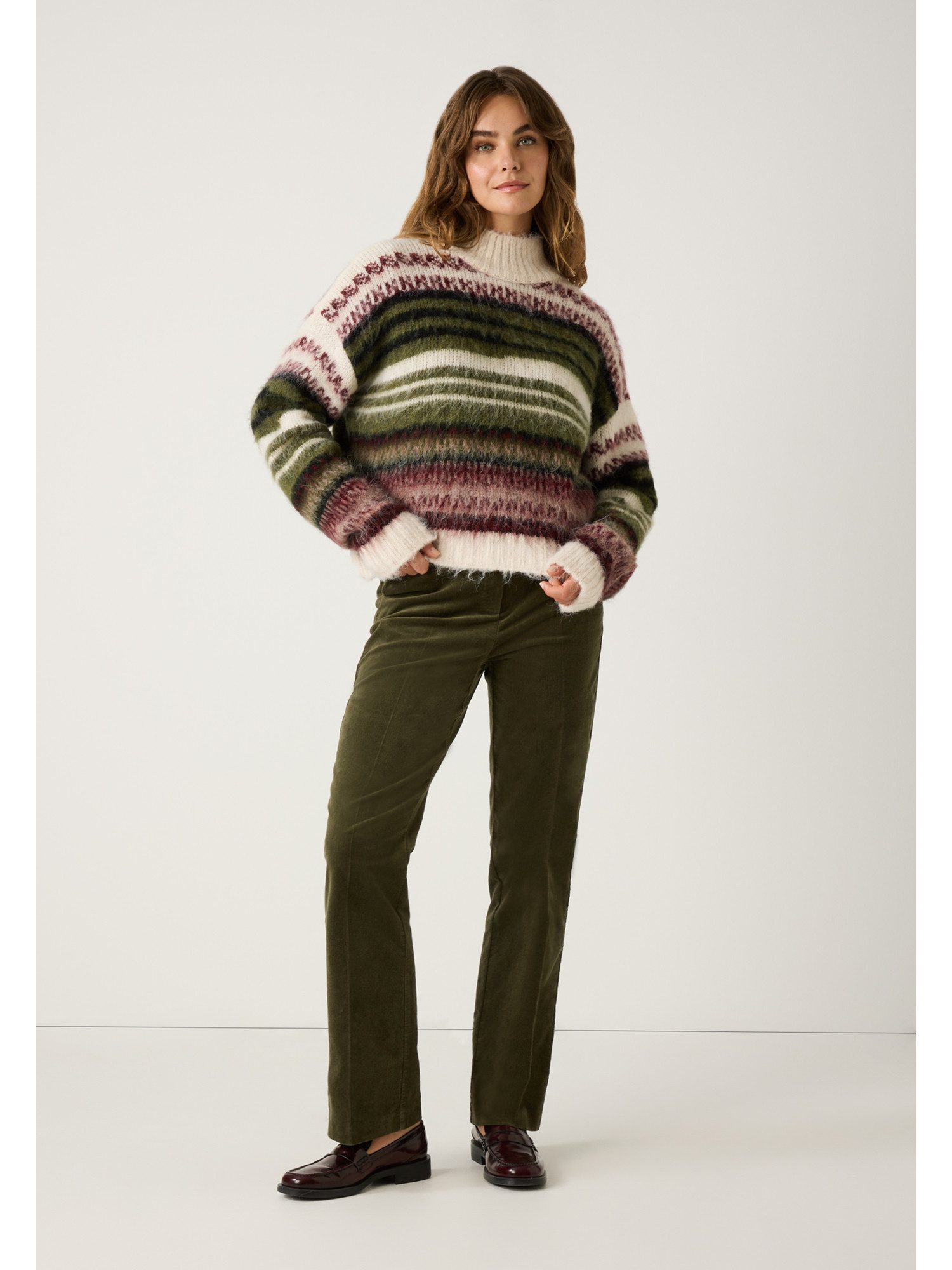 MORE&MORE Rundhalspullover haariger Kuschelpullover, gestreift günstig online kaufen