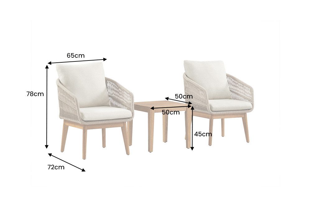 riess-ambiente Gartenlounge-Set ROPE natur taupe– Massivholz & Aluminium mit 2 Sesseln, Tisch & Kissen, (Set, 3-tlg), pflegeleichte Balkonmöbel, wetterfest, moderne Outdoor-Sitzgruppe