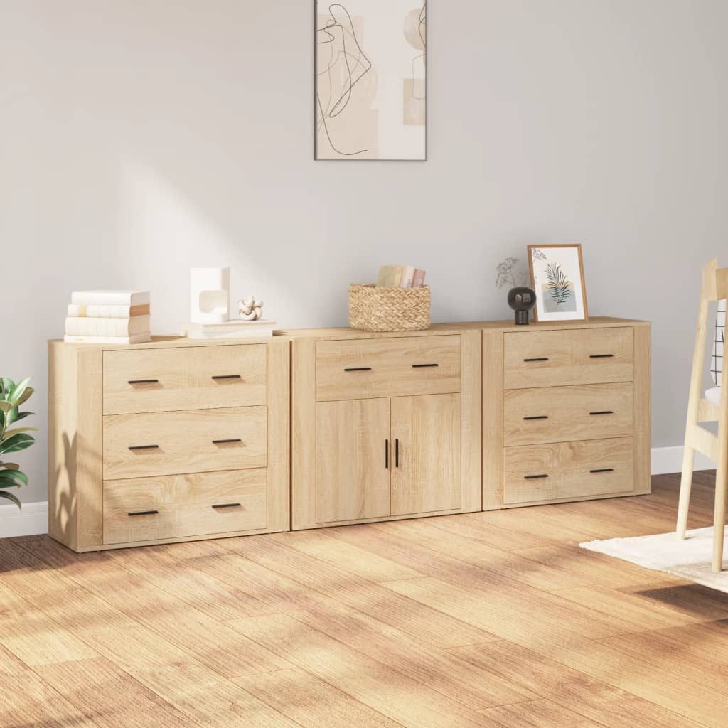 vidaXL Sideboard NA Sideboards 3 Stk Sonoma Eiche Spanplatte
