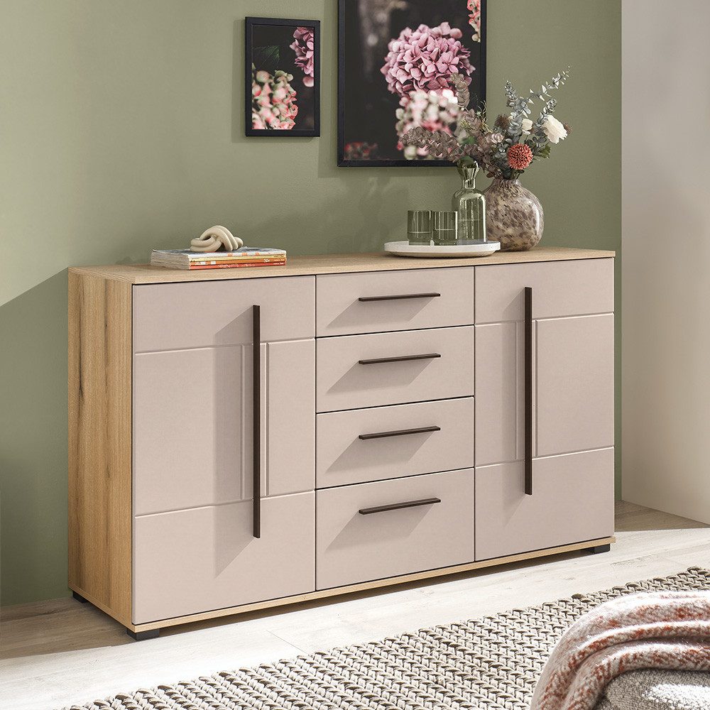 Lomadox Sideboard COLORADO-61, Kommode 150 cm breit in Beige mit Eiche
