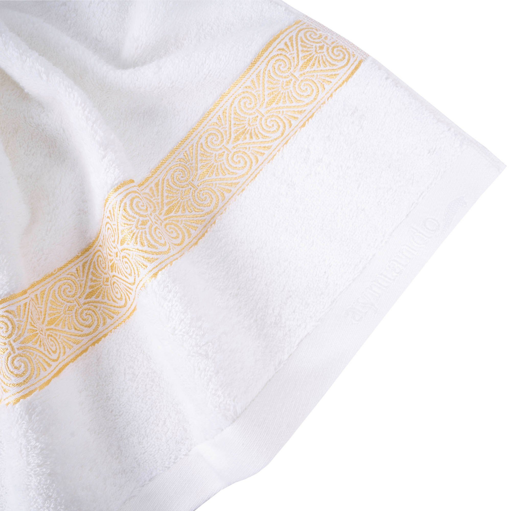 Aymando Handtücher Luxus, 100% ägyptische Gold, Ornamentstickerei in Baumwolle edle (2-St), Weiß Aufhängeschlaufe