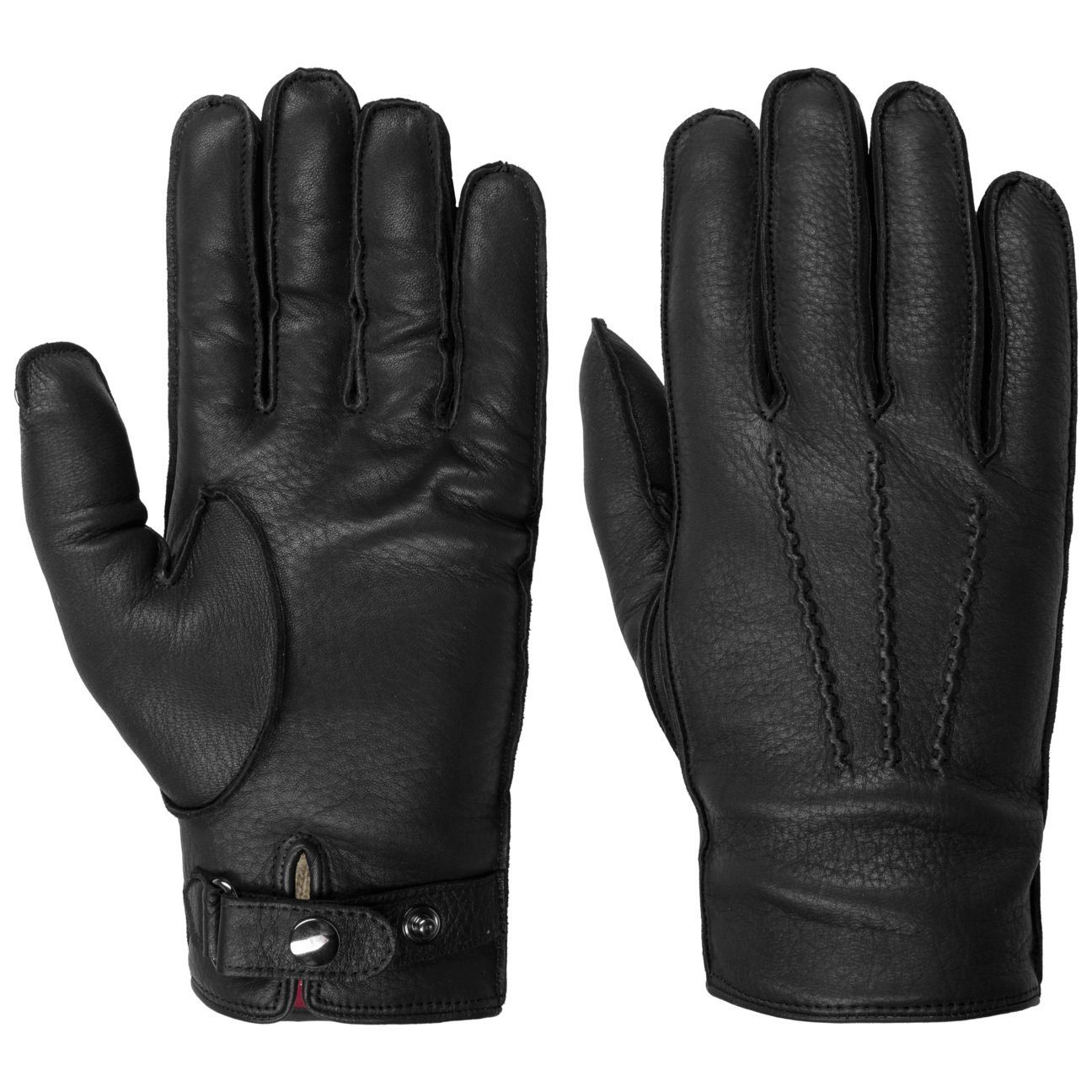 Caridei Lederhandschuhe Fingerhandschuhe mit Futter, Made in Italy schwarz