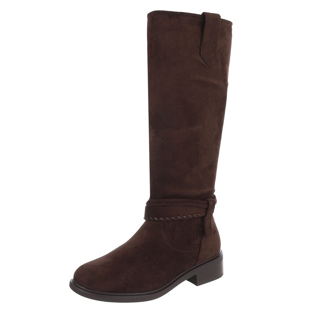 Ital-Design Damen Langschaftstiefel mit Blockabsatz und Zierdetails Stiefel (92355138) Blockabsatz Flache Stiefel in Braun