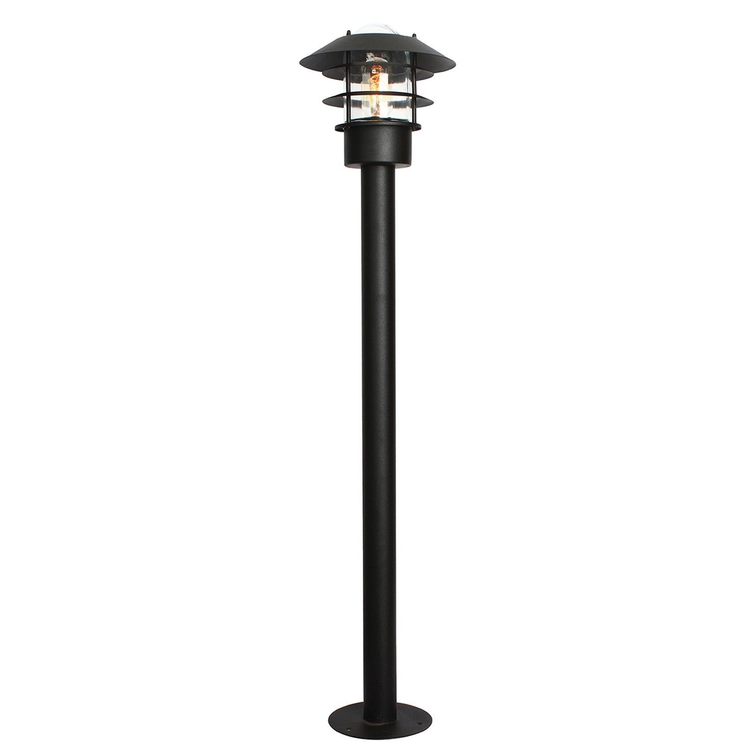 Licht-Erlebnisse Außen-Stehlampe RIVER, ohne Leuchtmittel, Stehlampe außen IP44 E27 100 cm Schwarz Glas Edelstahl Maritim