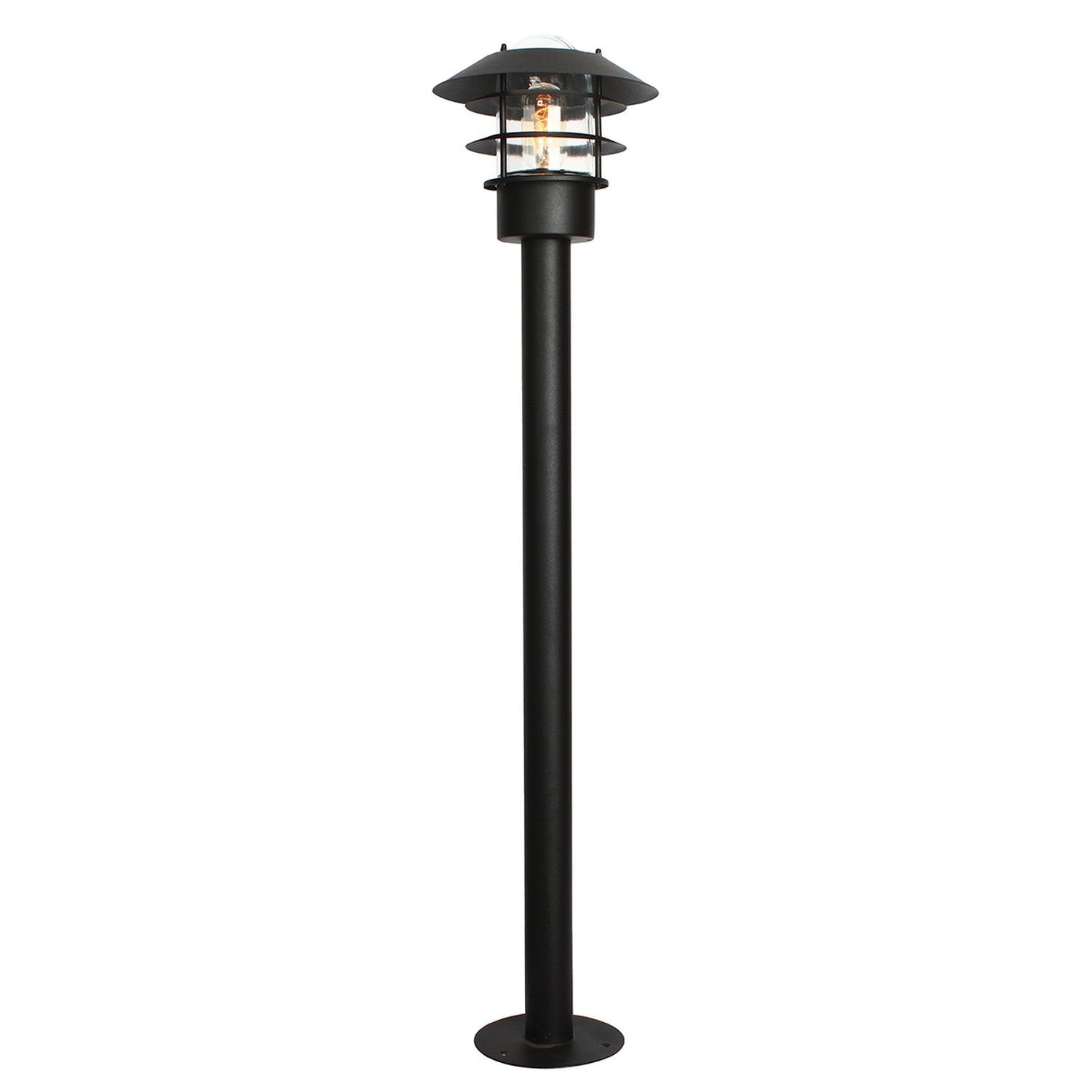 Licht-Erlebnisse Außen-Stehlampe RIVER, ohne Leuchtmittel, Stehlampe außen  IP44 E27 100 cm Schwarz Glas Edelstahl Maritim