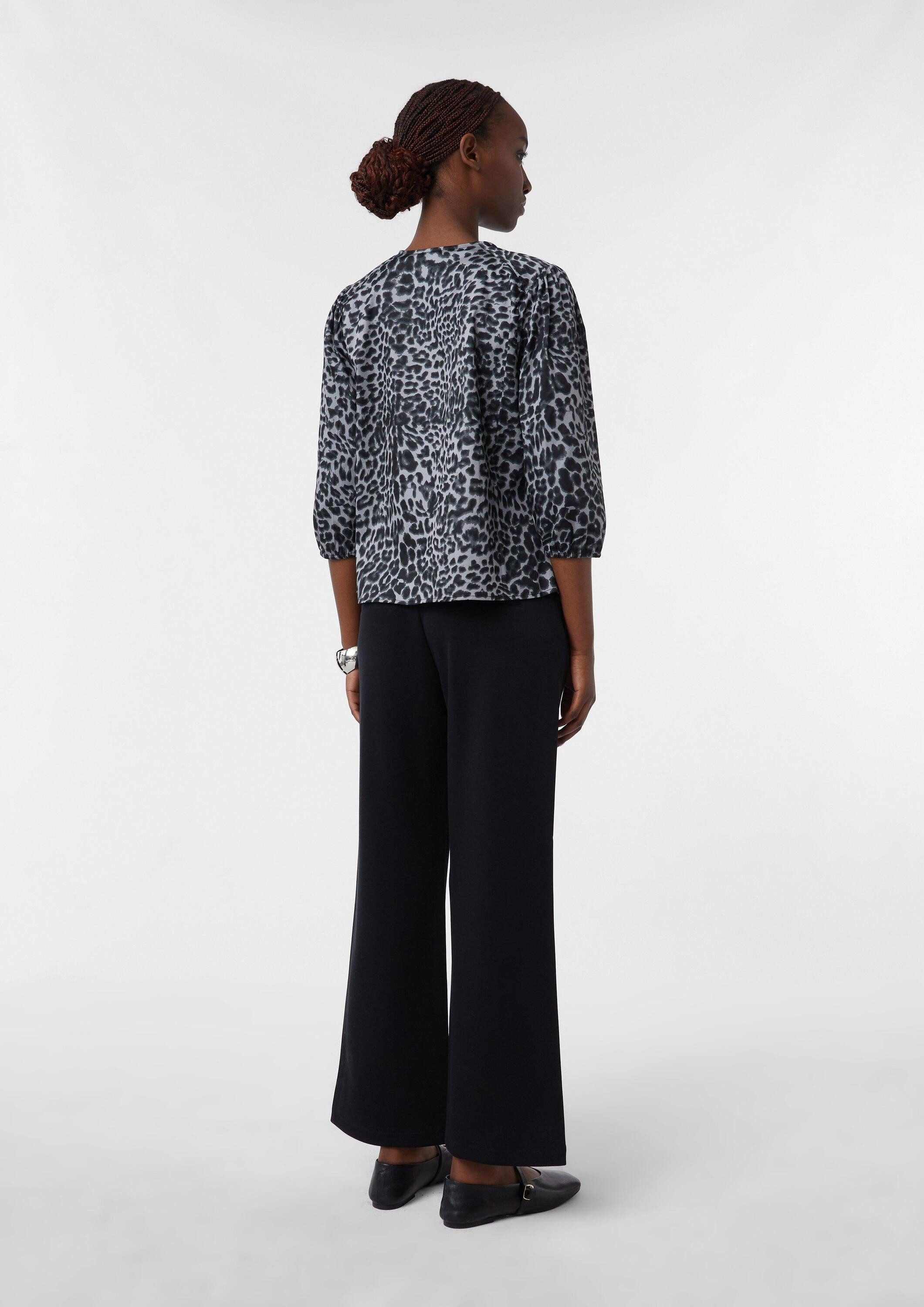 comma Kurzarmbluse Bluse Popeline-Bluse mit Puffärmeln und All-over-Leo-Pri günstig online kaufen