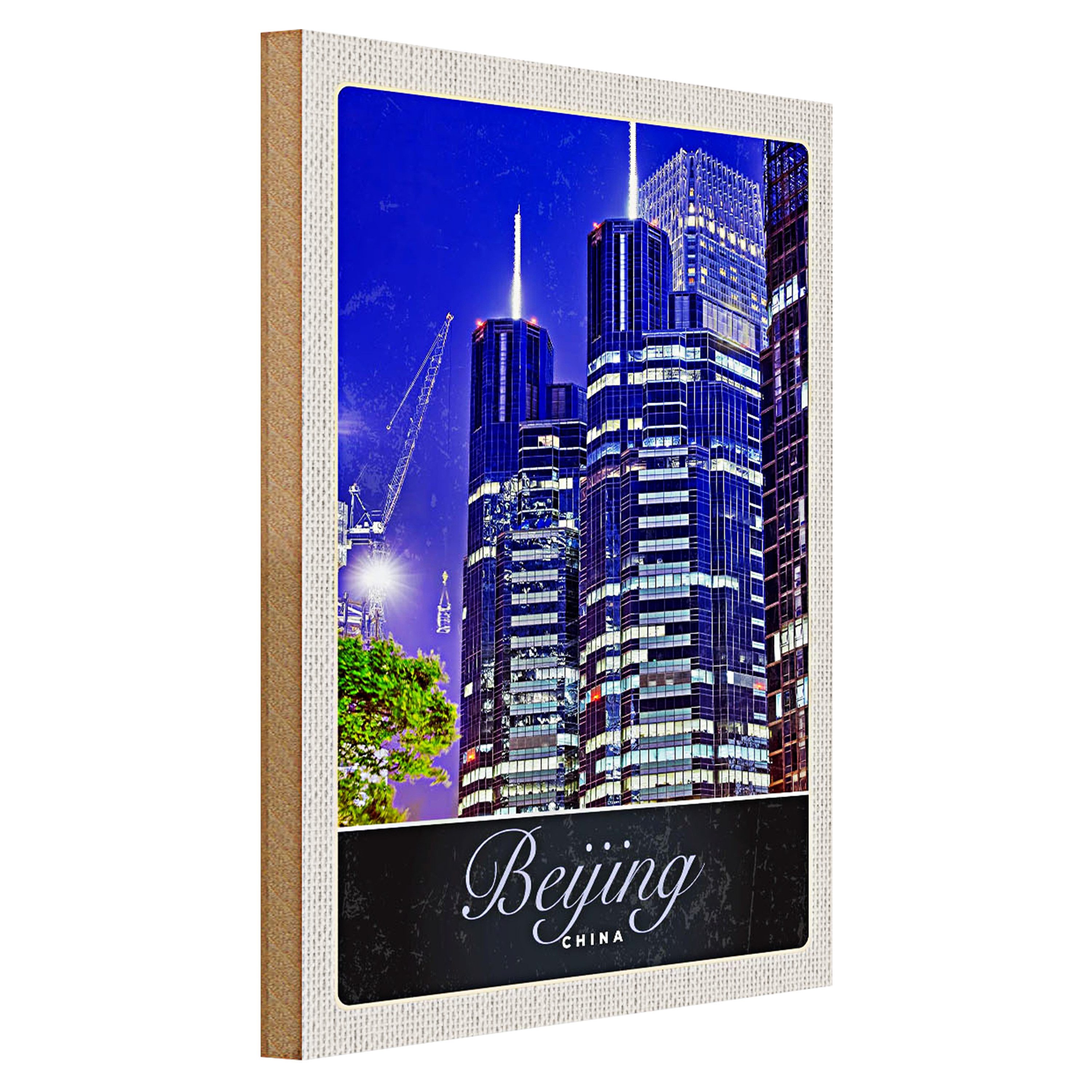 Roomando Holzbild Reise 30x40cm Beijing China Asien Hochhaus Urlaub
