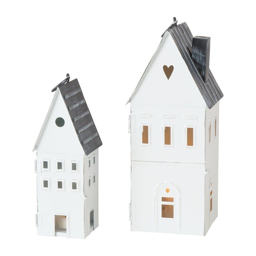 BOLTZE Kerzenlaterne »2tlg. Laterne LITTLE HOUSE weiß grau Lichterhaus  Windlicht in Hausform (2 Größen)«