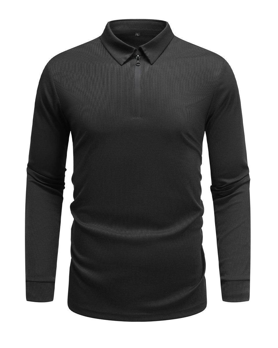 Allthemen Langarm-Poloshirt mit Reißverschluss Herren Poloshirt unifarben