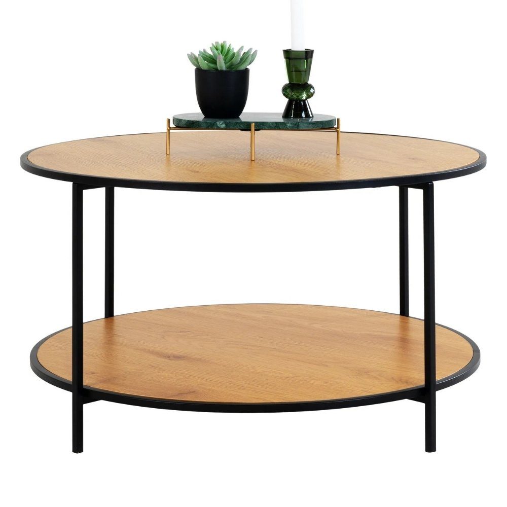 LebensWohnArt Couchtisch Moderner Couchtisch LEVEN 80cm Eiche-Look Industrial Design Metall