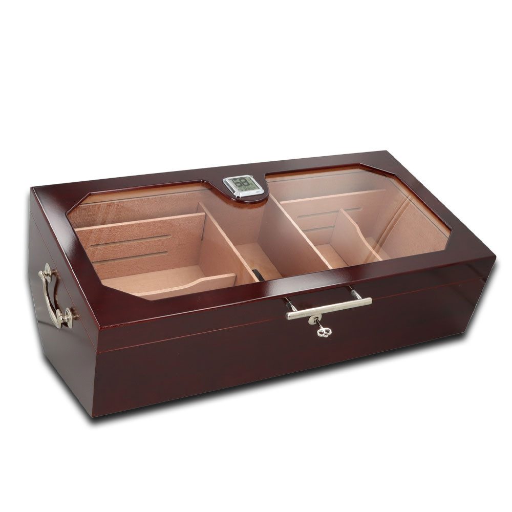 Coumo Humidor Gastrohumidor Truhe, 100 Zigarren, Sichtfenster, Digitales Hygrometer