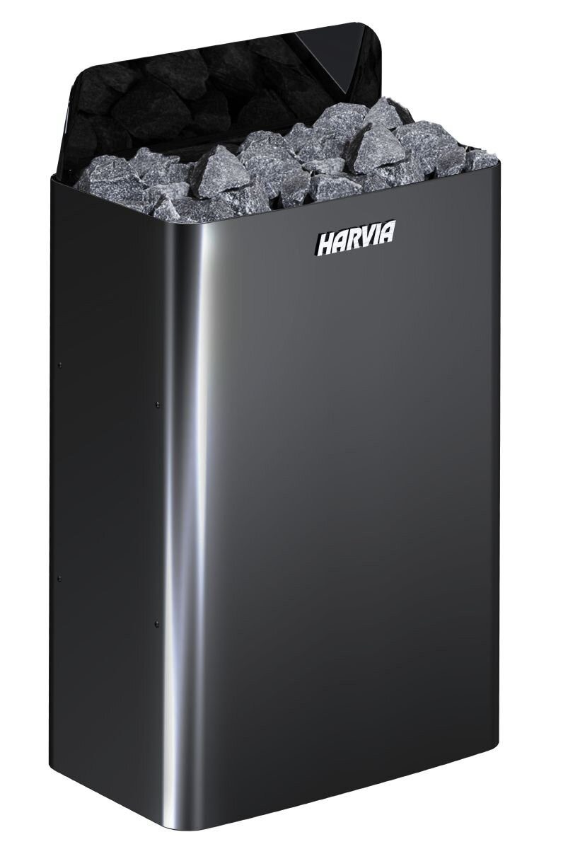 HARVIA Saunaofen Harvia The Wall E Black Steel 6,0 kW, 6 kW, Externe Steuerung erforderlich, Elektrisches Heizen; Gleichmäßige Wärmeverteilung; Wandmontage