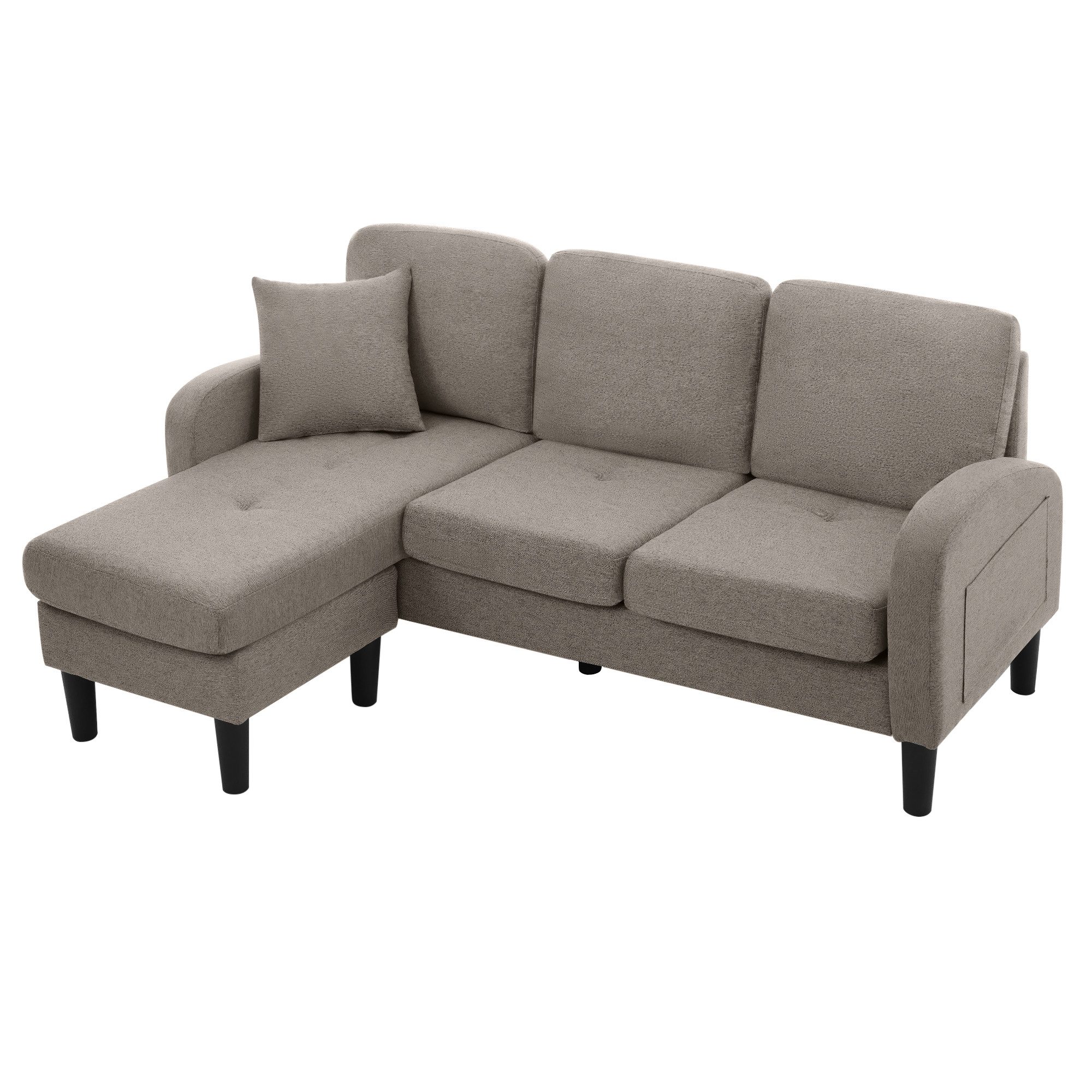 Merax Ecksofa Ecksofa L-förmiges Sofa 3-Sitzer aus Baumwoll-Leinenstoff, Polstersofa modular Sofa mit Chaiselongue, 166x118x77 cm – Bild 2 von 5
