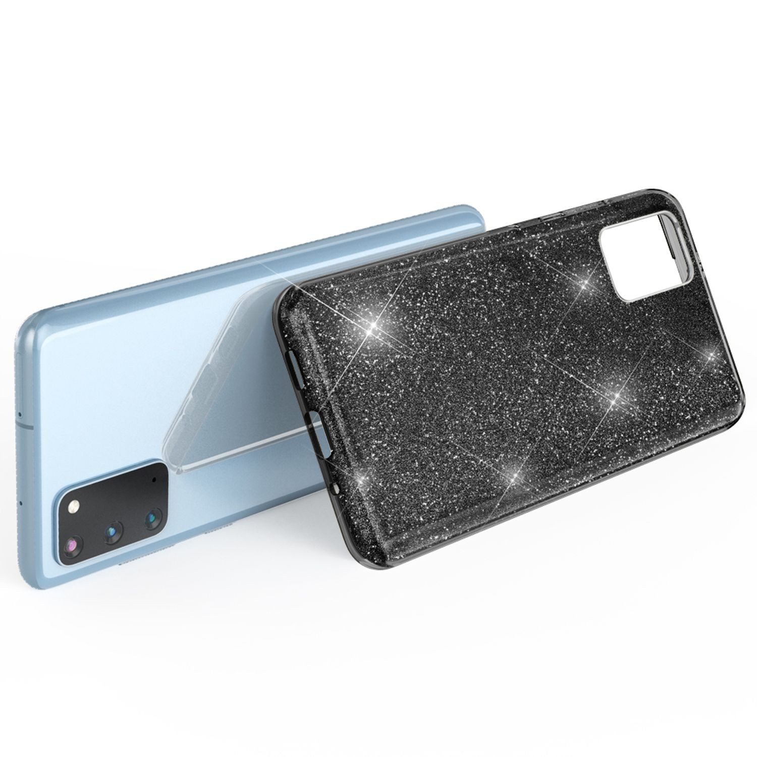 Nalia Smartphone-Hülle Samsung Galaxy S20 15,7 cm (6,2 Zoll), Glitzer Silikon Hülle / Glänzender Hybrid Schutz / Stoßfest & Robust