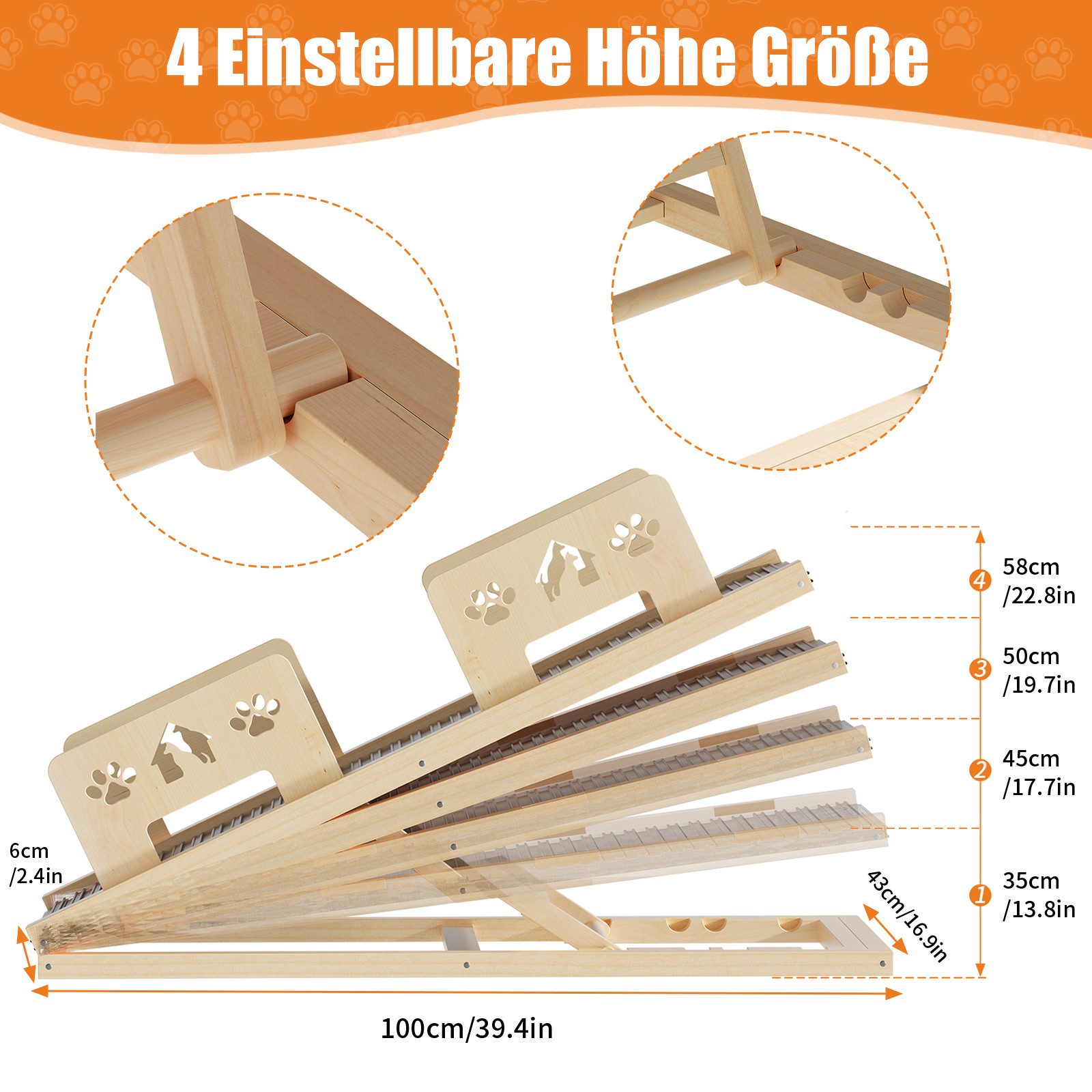 TWSOUL Haustiertreppe Hunderampe 100 cm, 4-fach höhenverstellbar von 35 cm günstig online kaufen