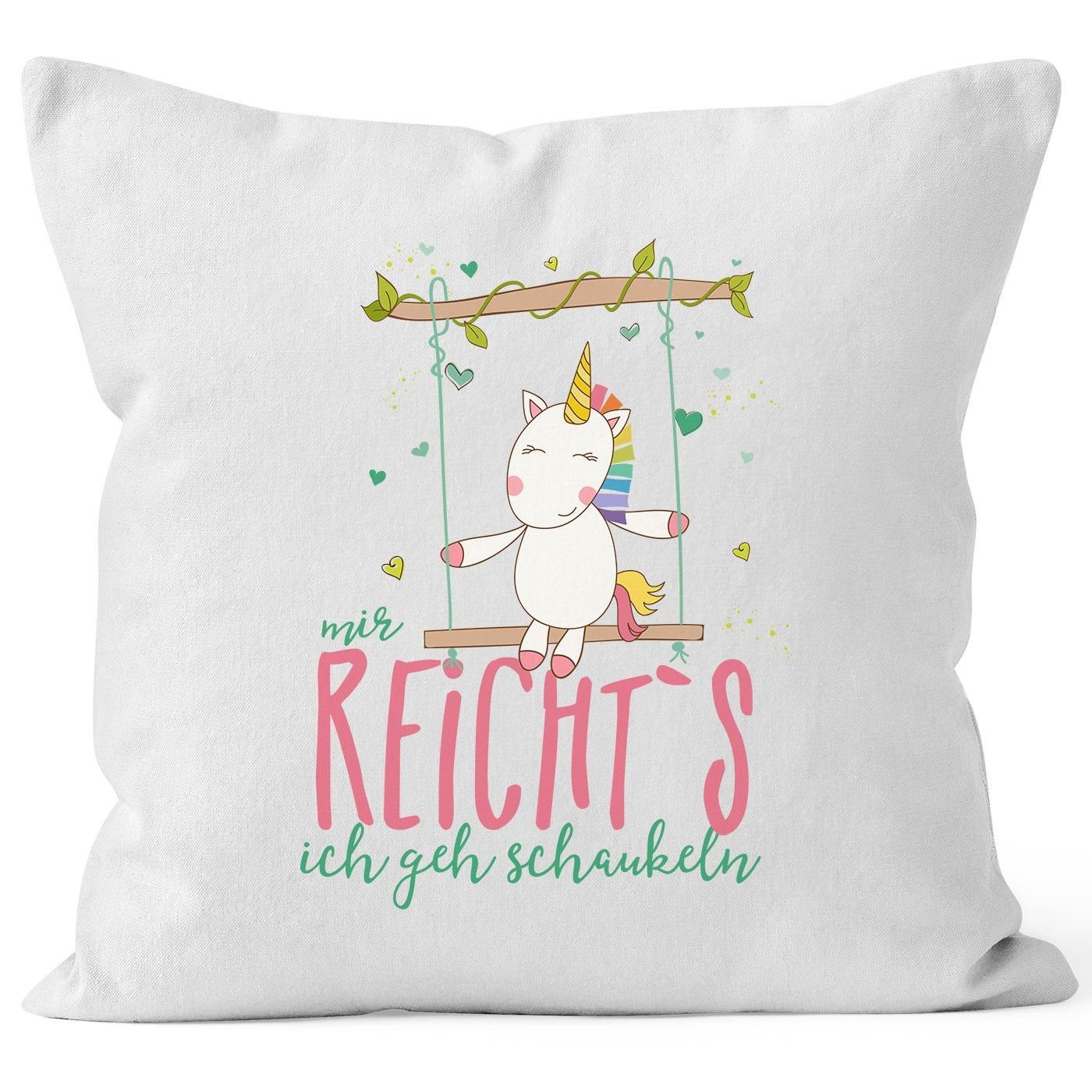 MoonWorks Dekokissen Kissenbezug Einhorn auf Schaukel "Mir reicht`s ich geh schaukeln" Spruch 40x40 Baumwolle MoonWorks® weiß